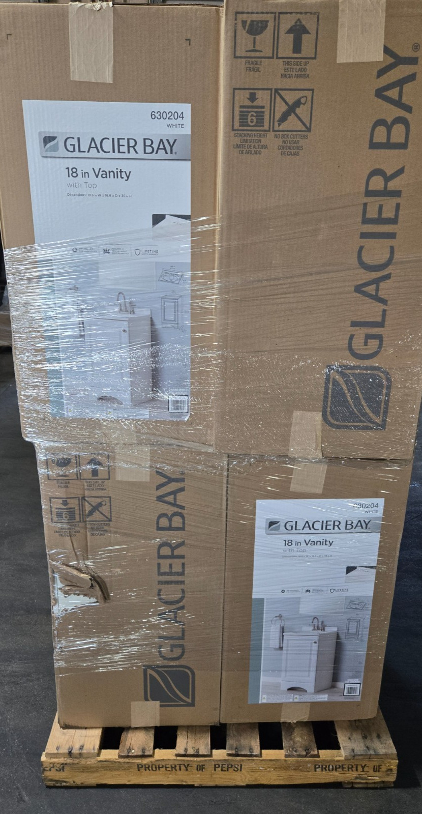 Pallet Sale – 8 Boxes – Glacier Bay 18in Vanity w/Top