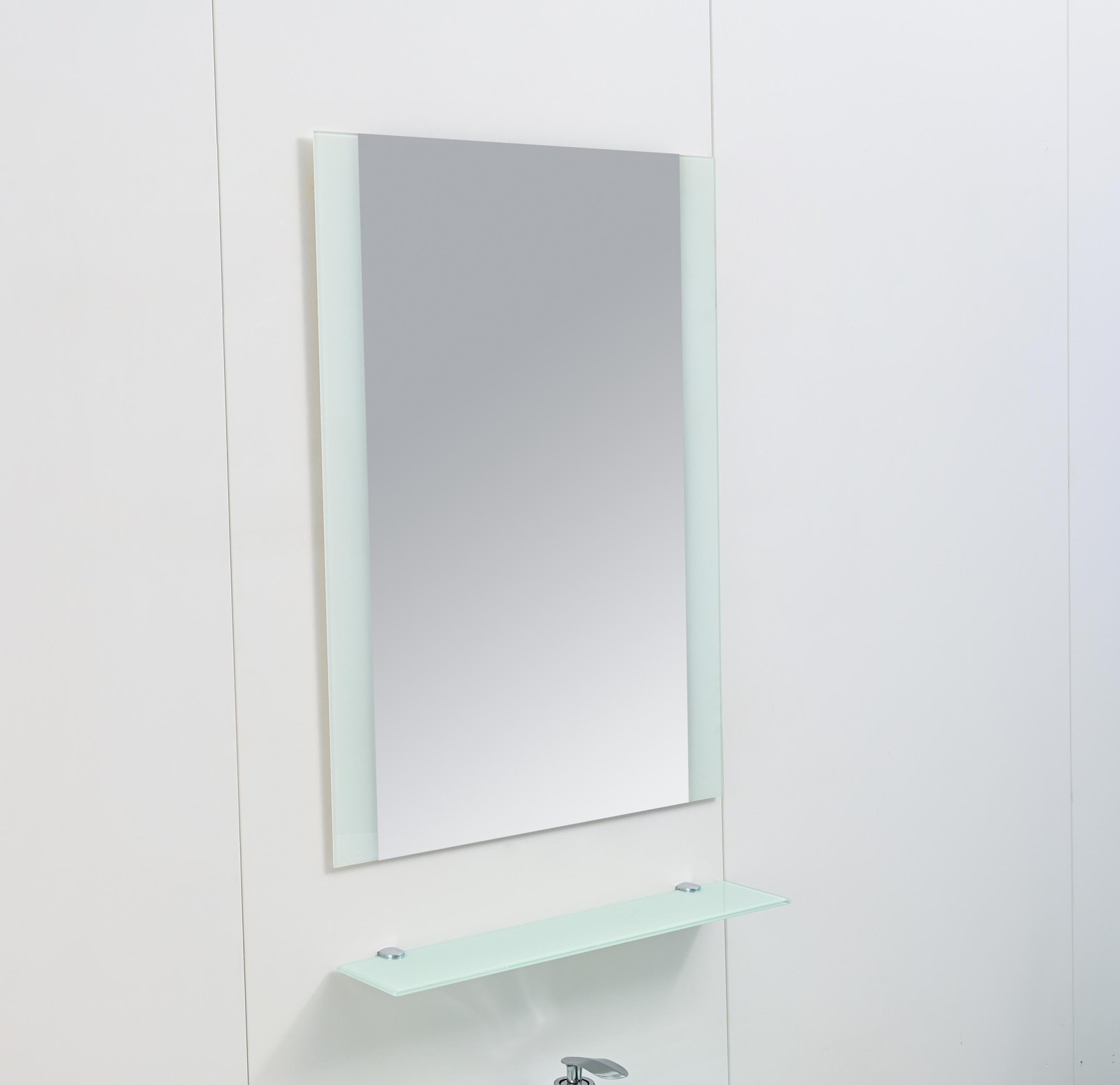 24″ Modern White Tempered Glass Bathroom Vanity Floating Sink Glass top Mirror