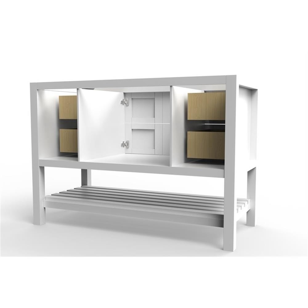 Bowery Hill Modern 48″ White Wood Vanity Base with Chrome Handles