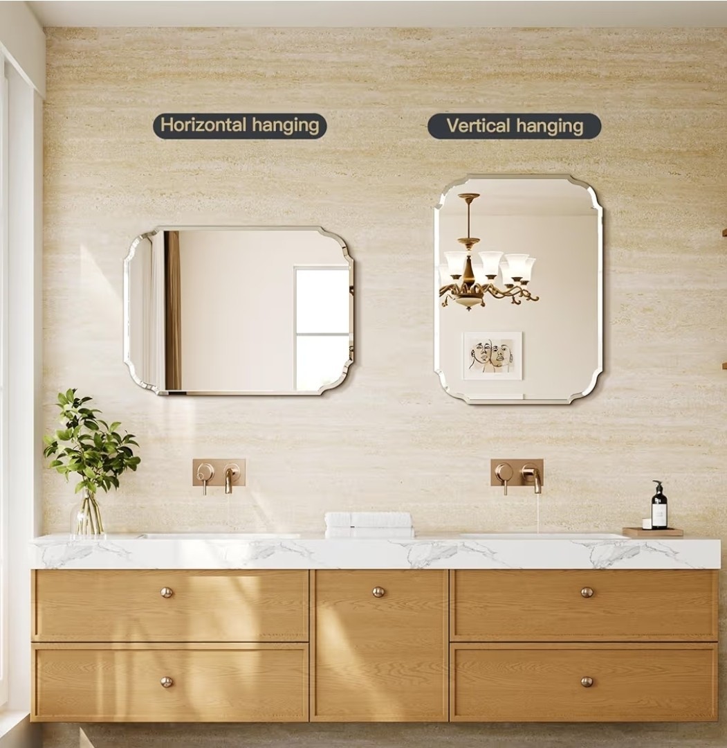 Beveled Scalloped Frameless Bathroom Mirror, 24″ x 36″ Beveled Bathroom Mirrors