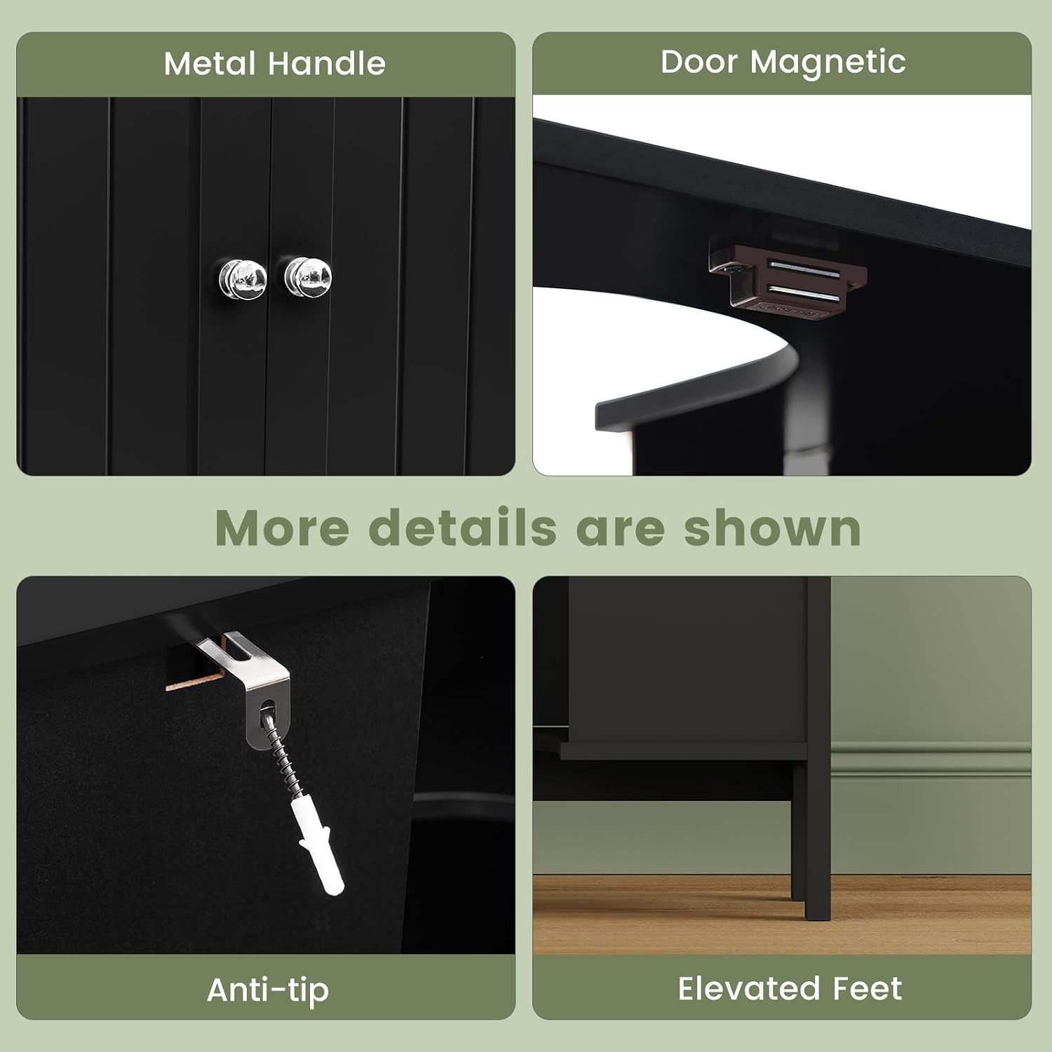 Moisture Resistant U-Shaped Under Sink Cabinet with 2 Doors – Quick Assembly