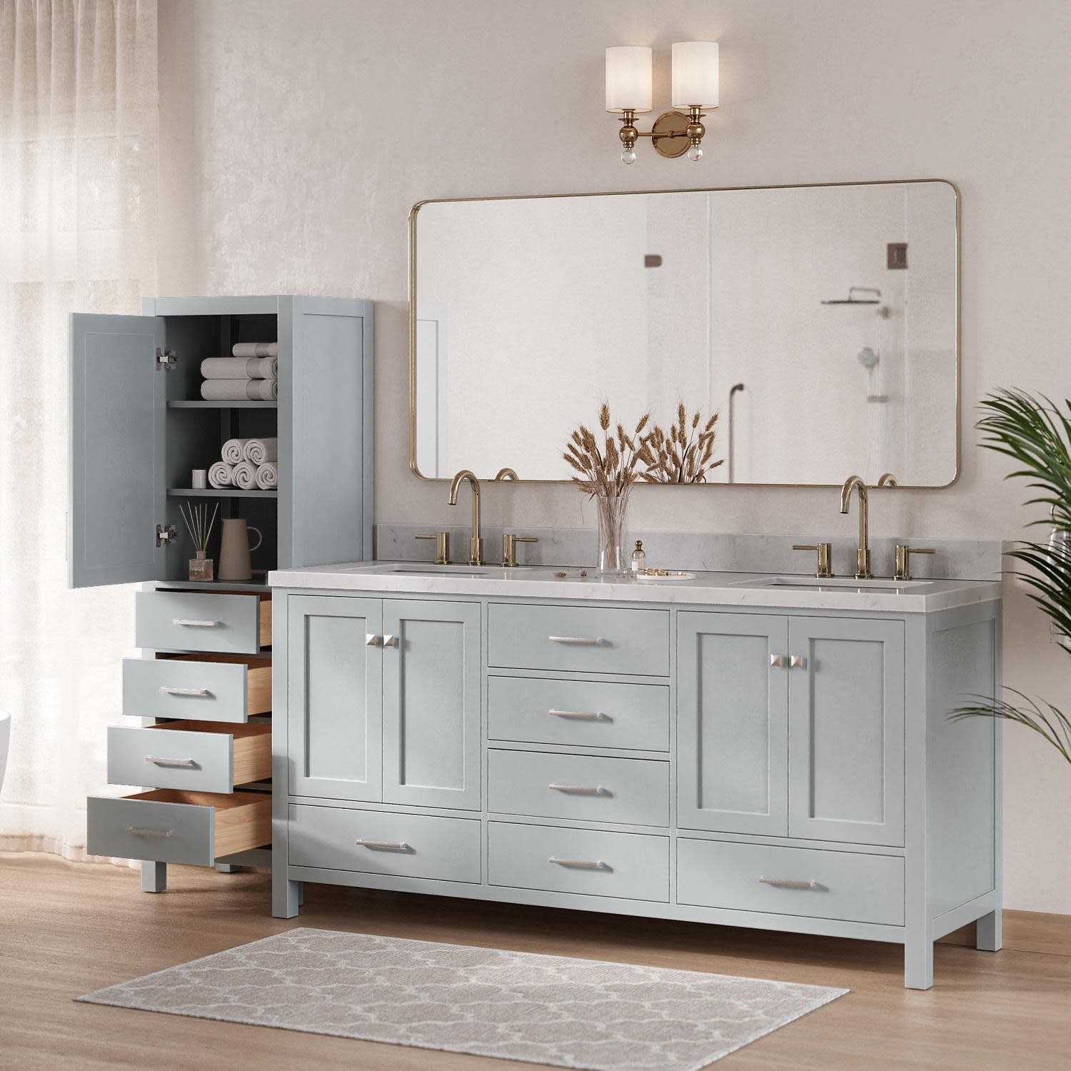 Ariel A072DCQRVO-LC Cambridge 92″ – White / Carrara White Quartz Top / Brushed
