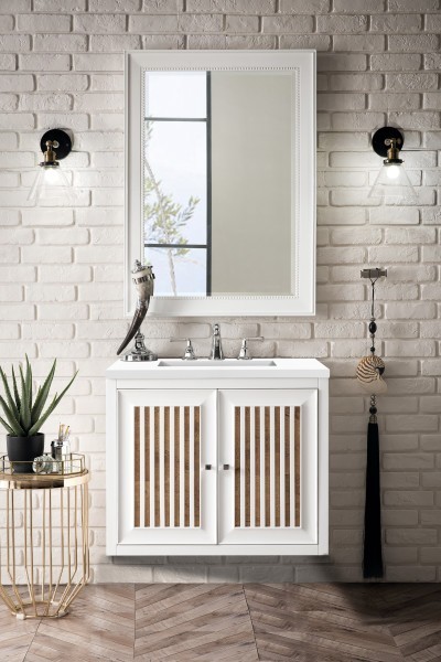 30″ James Martin Athens E645-V30-GW-3WZ Vanity Cabinet White Zeus Silestone Top