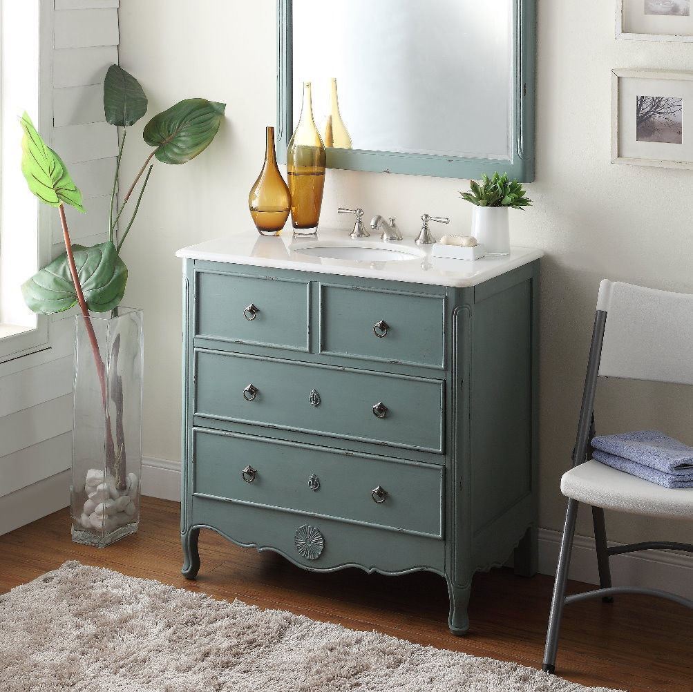 34 inch Cottage look Blue Daleville Bathroom Sink vanity HF081Y – Local Pick up