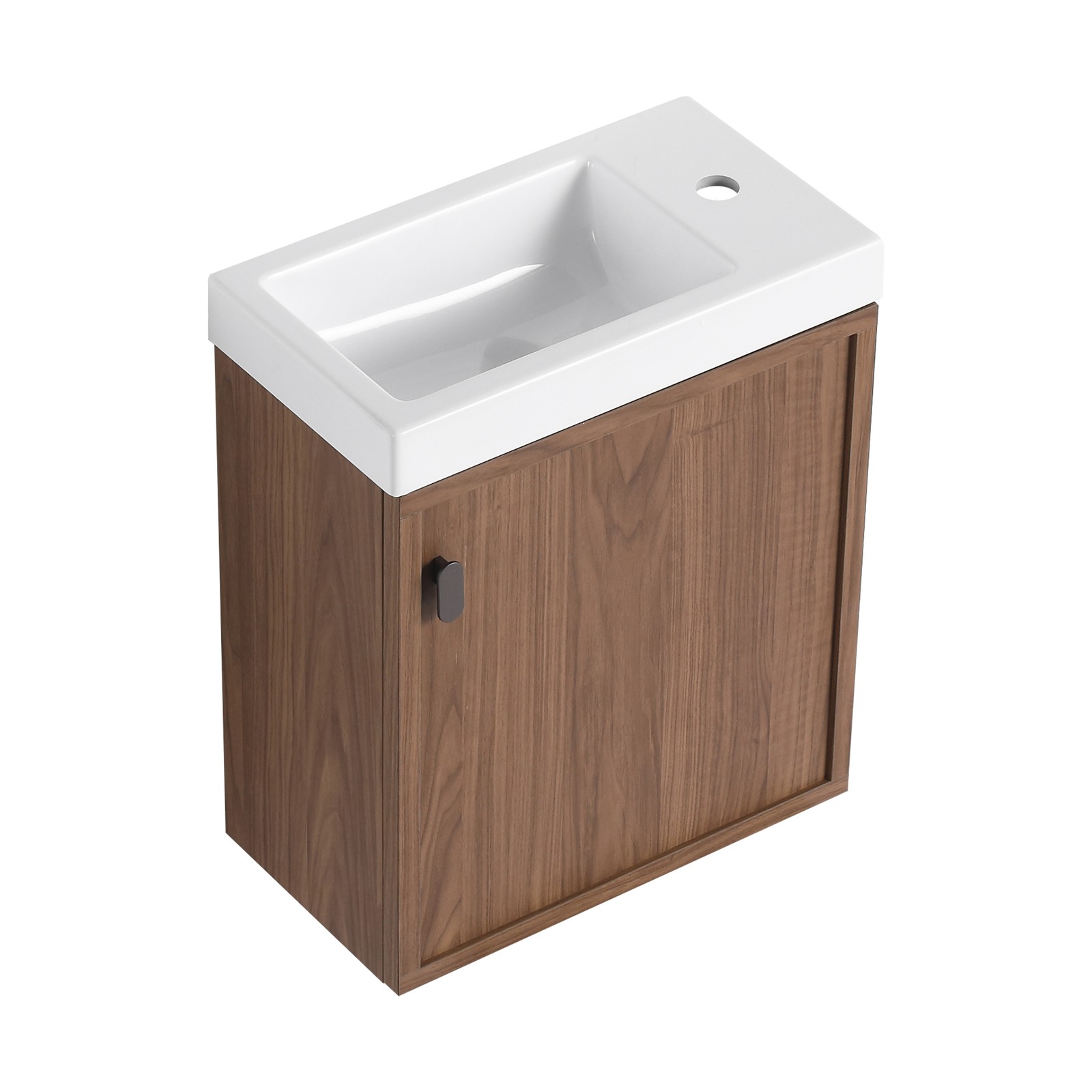 18.5″ Walnut Wall Mounted Floating Bathroom Vanity W/ Door Storage W/ Resin Sink