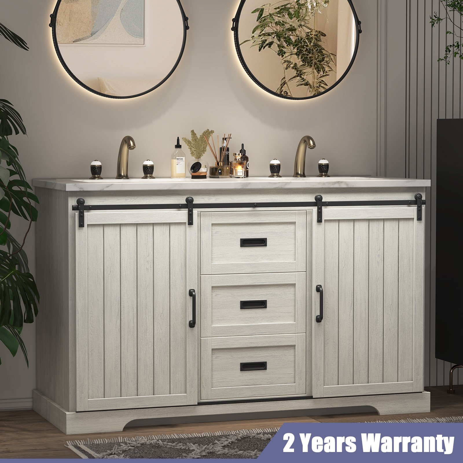 47″ Bathroom Vanity Cabinet with Double Sink Freestanding Storage Cabinet