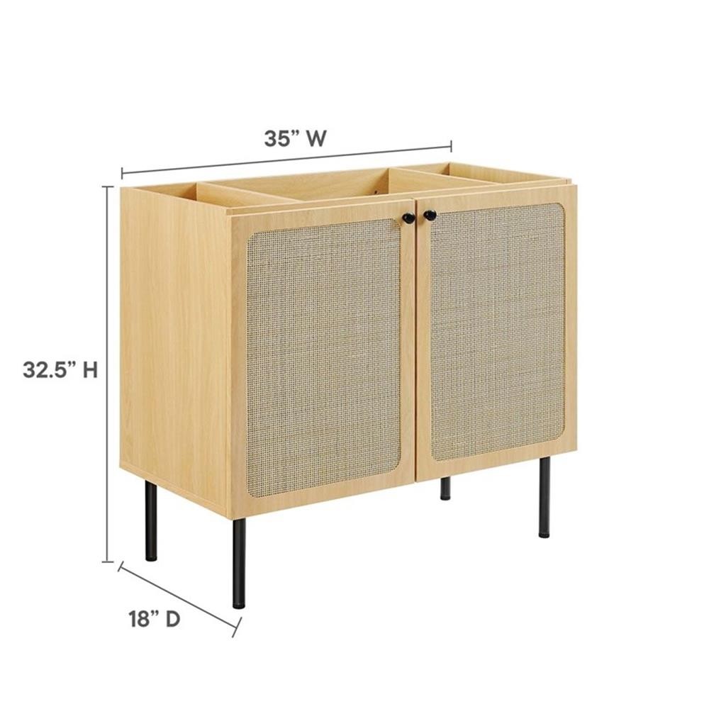 Pemberly Row 36″ Wood & Rattan Bathroom Vanity Cabinet in Oak