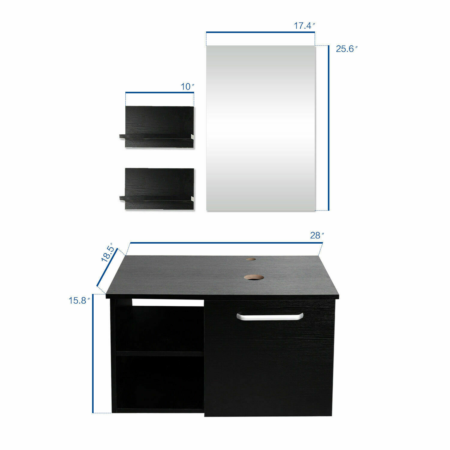 28 in Bathroom Vanity Floating Cabinet with Vessel Sink & Mirror Faucet Drain