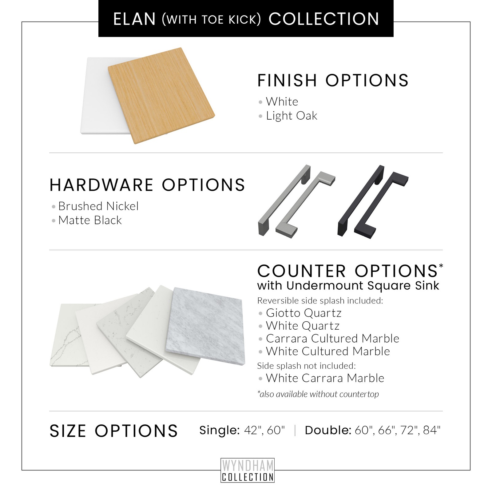 Wyndham Collection WCH7474-60D-VCA-MXX Elan TK 60″ – Light Oak / White Cultured