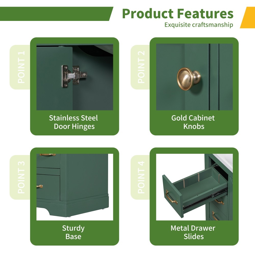 Bathroom Vanity Base Cabinet Six-Drawer Design Features Adjustable Shelves