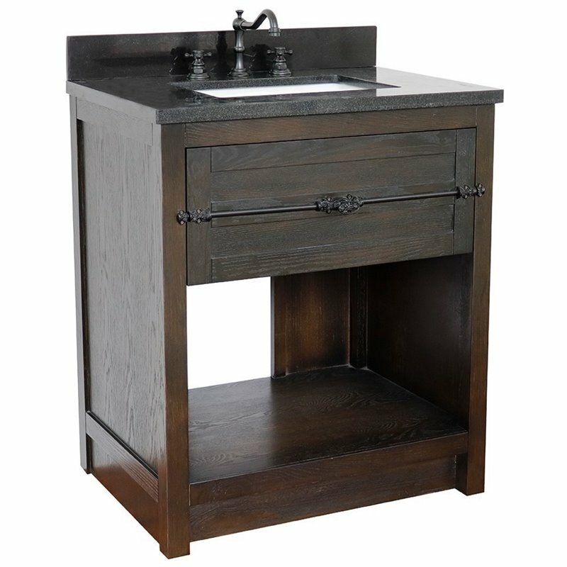 Plantation 31″ Solid Wood Rectangle Sink Vanity with Black Top in Brown