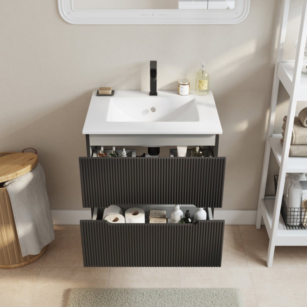 24″ Wall Mounted Single Bathroom Vanity with Ceramic Sink & Faucet, White/Oak