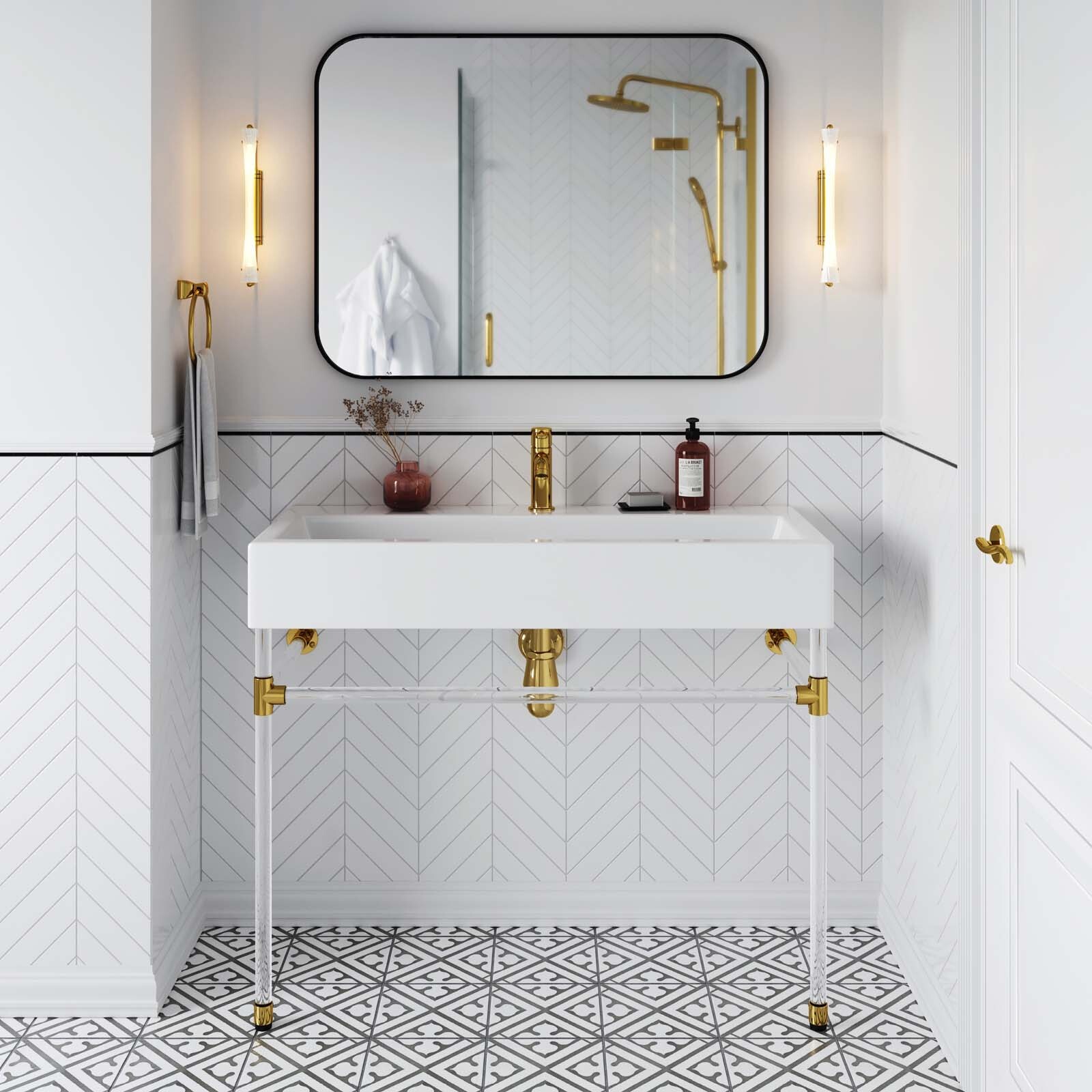 Modway Redeem 40″ Wall-Mount Acrylic Bathroom Vanity