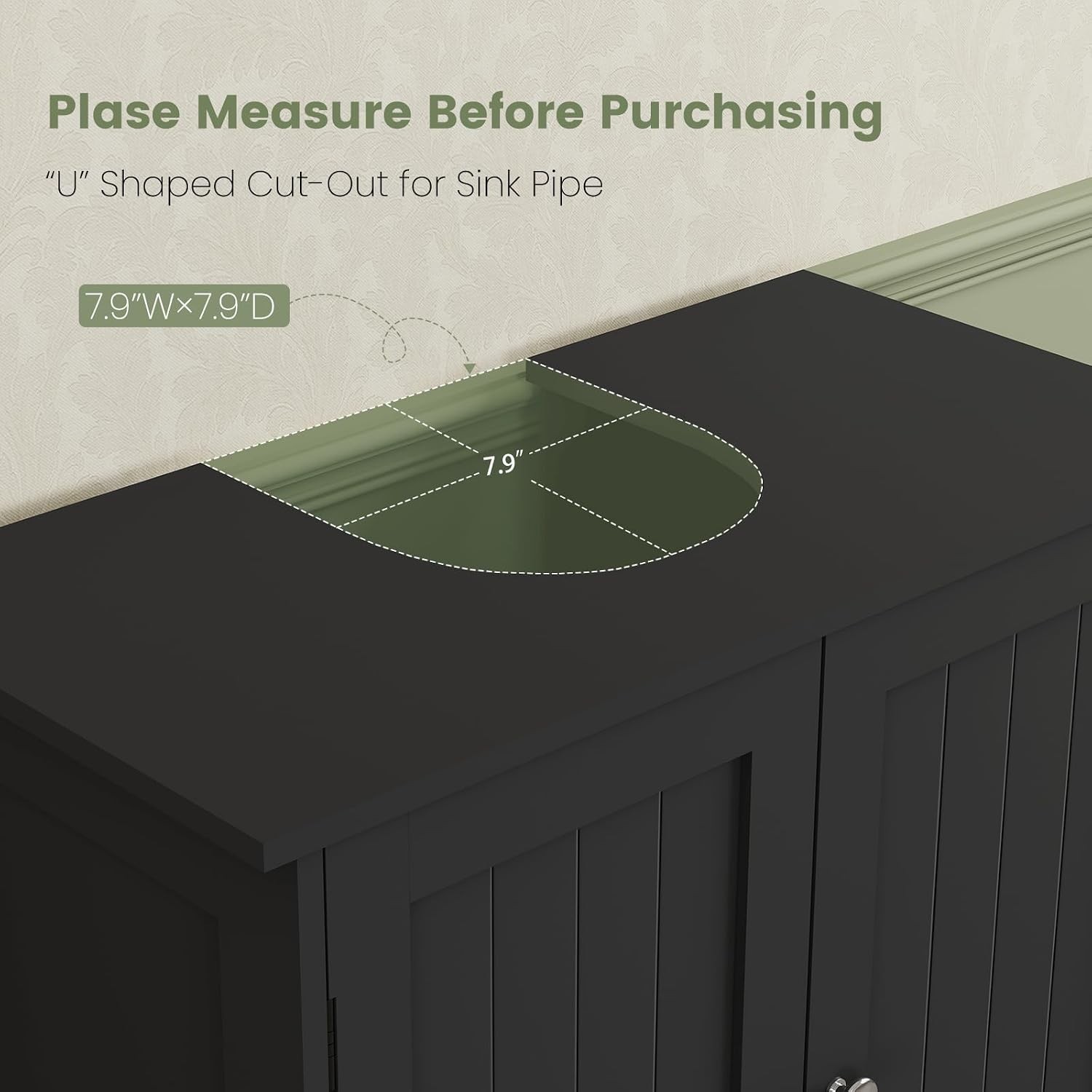 Moisture Resistant U-Shaped Under Sink Cabinet with 2 Doors – Quick Assembly