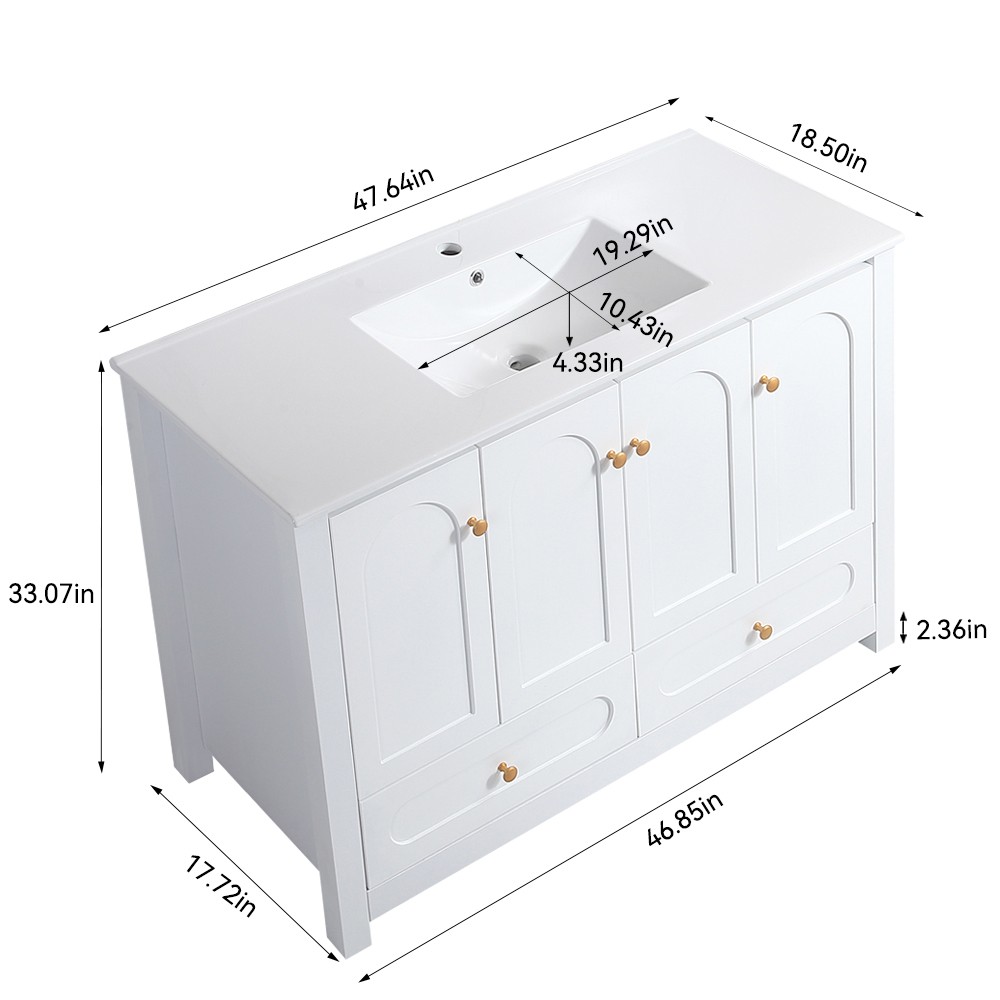 48″ Bathroom Vanity w/Sink,Freestanding Vanity Storage Cabinet,2 Drawers,4 Doors