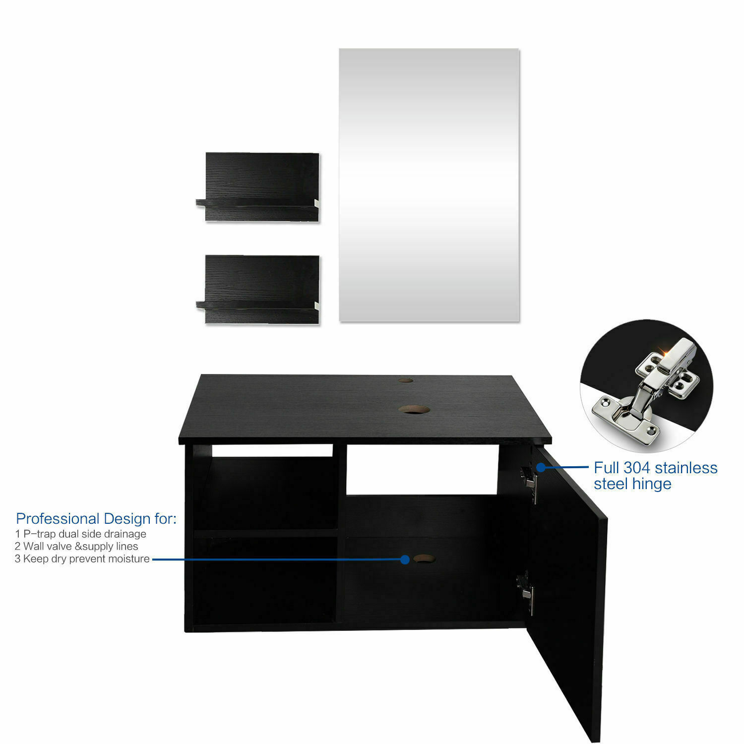 28 in Bathroom Vanity Floating Cabinet with Vessel Sink & Mirror Faucet Drain