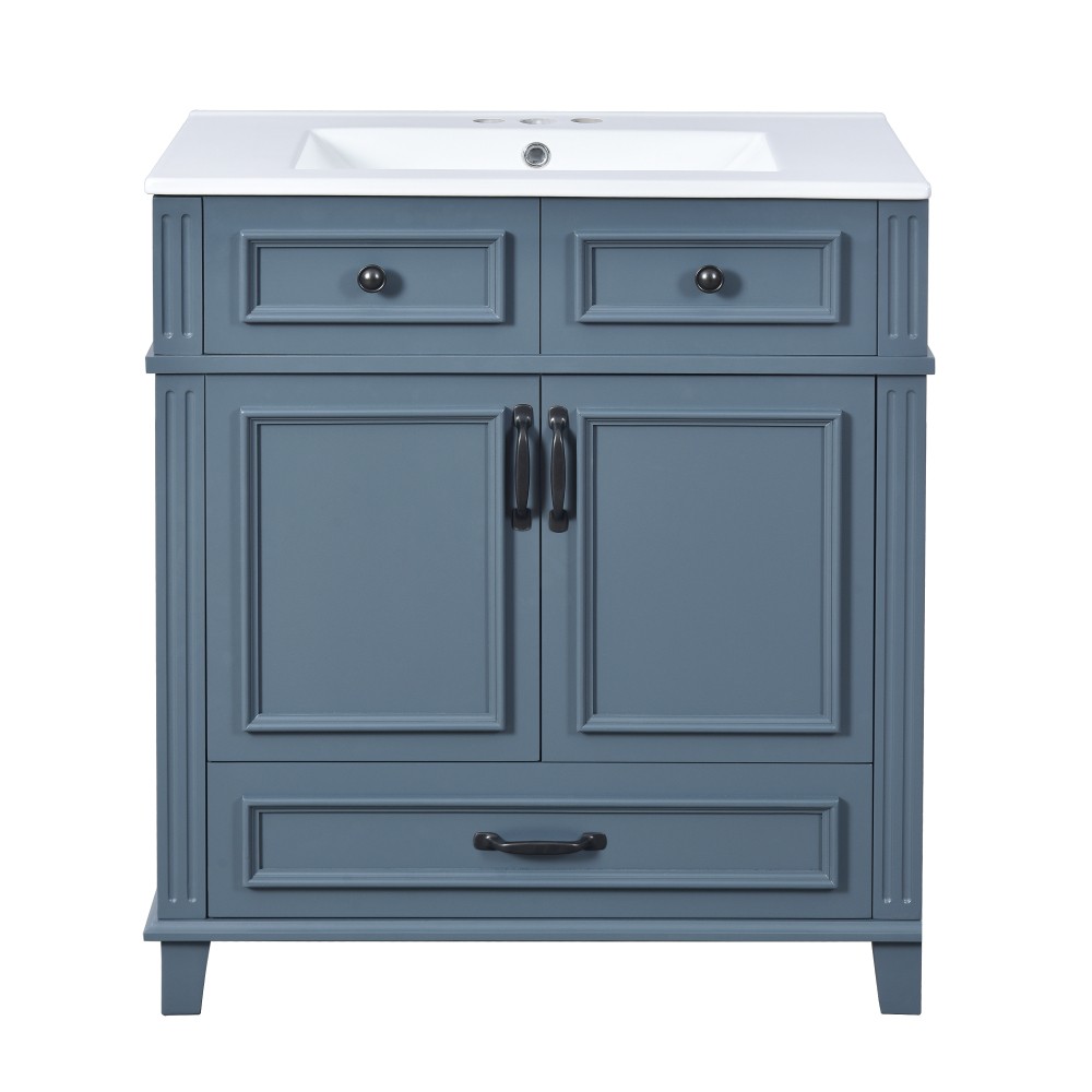 30” Bathroom Vanity with Ceramic Sink,Solid Wood Frame Bathroom Storage Cabinet
