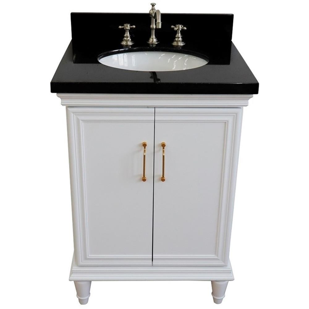 25 in. Single Wooden Vanity White with Black Galaxy Oval Sink