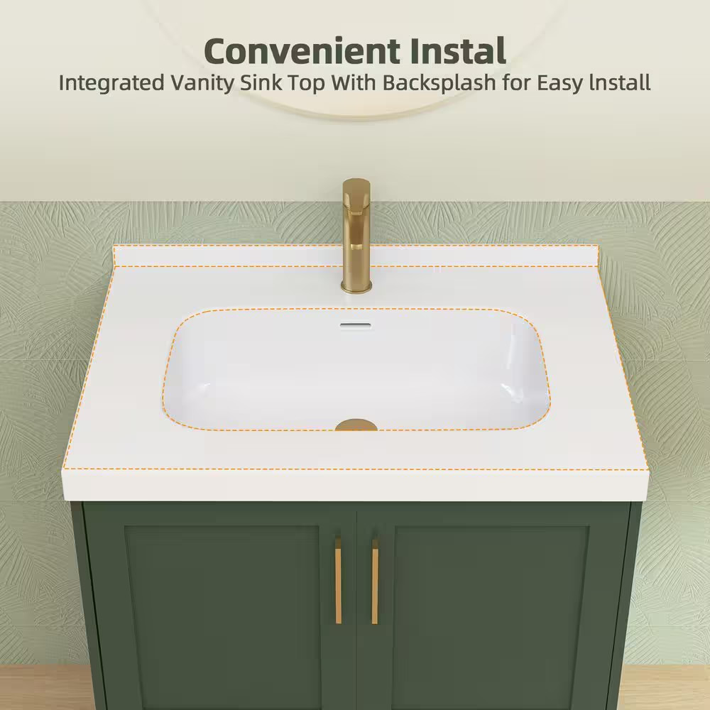 30 In. W X 22 In. D Solid Surface White Rectangular Bath Vanity Top with Single