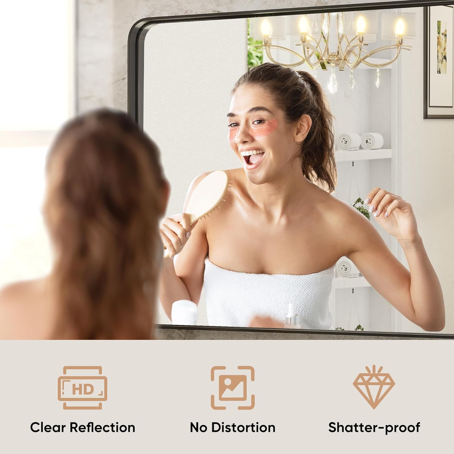 Black Metal Framed Vanity Rounded Rectangle Bathroom Mirrors for over Sink Wall,