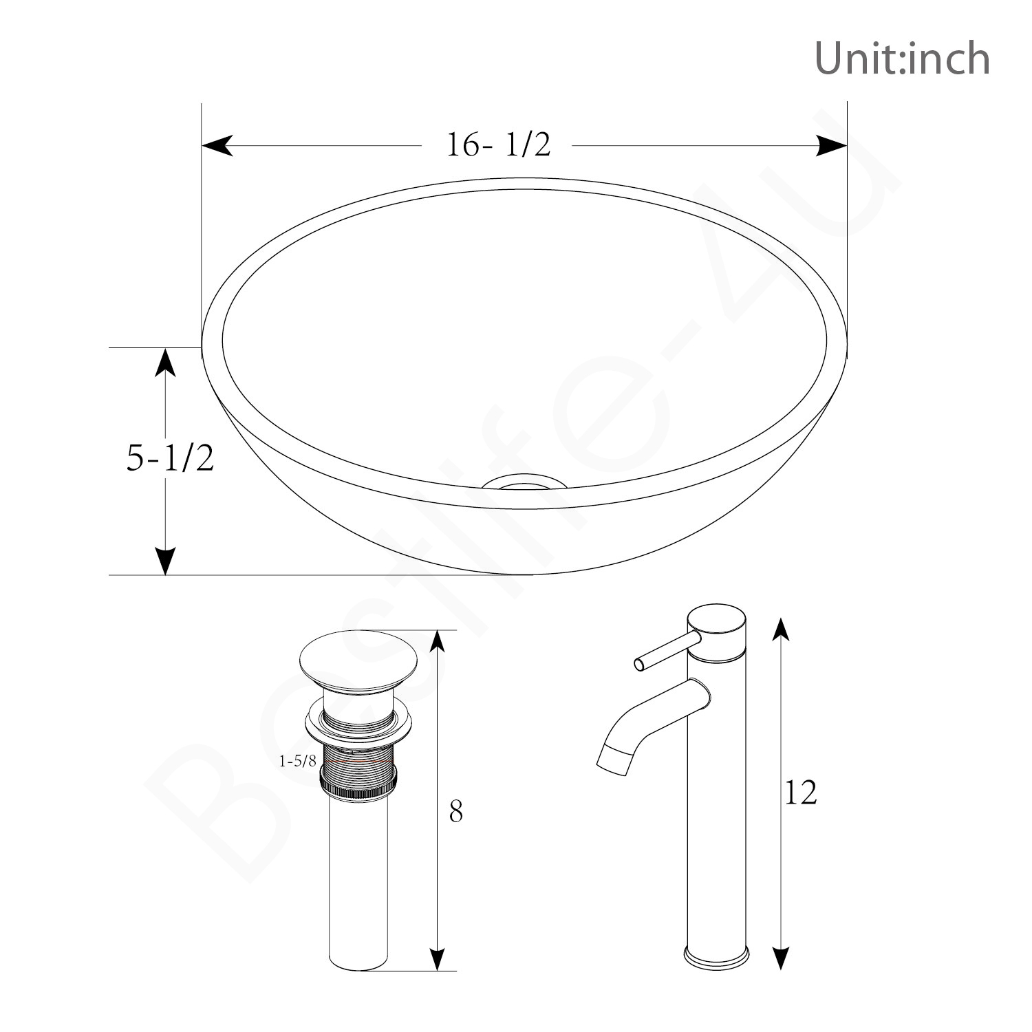 24″ Black Bathroom Vanity Set Round Tempered Glass Vessel Sink No Mirror