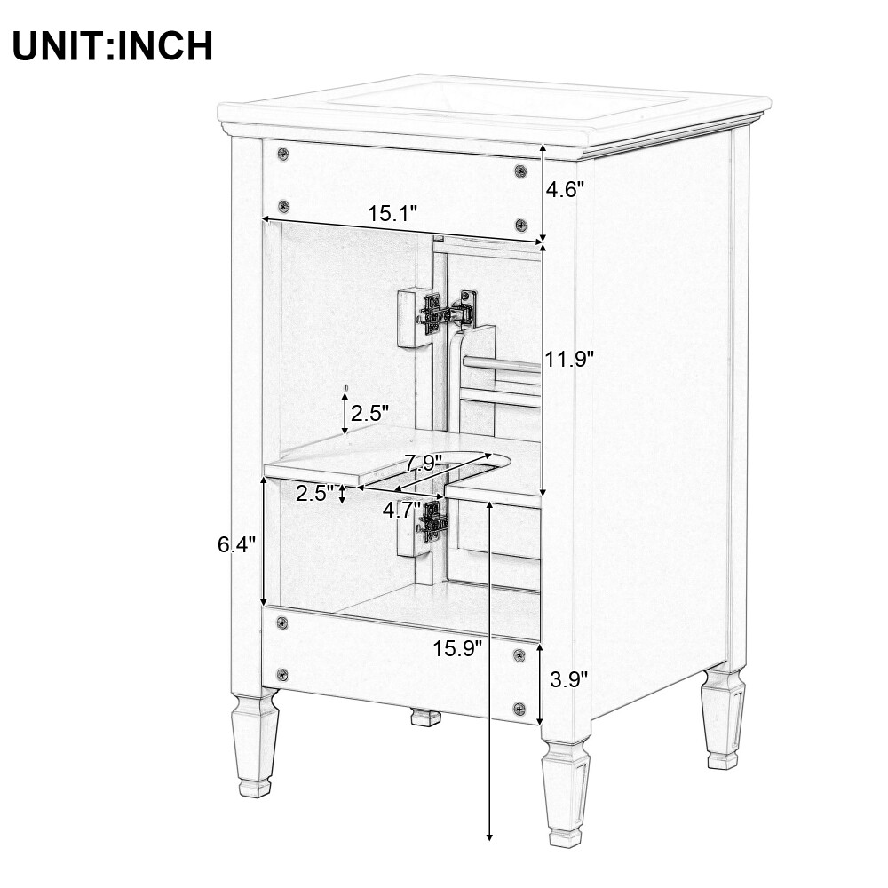 20” Bathroom Vanity w Sink Solid Wood Legs Adjustable Shelf Tilt-Out Drawer