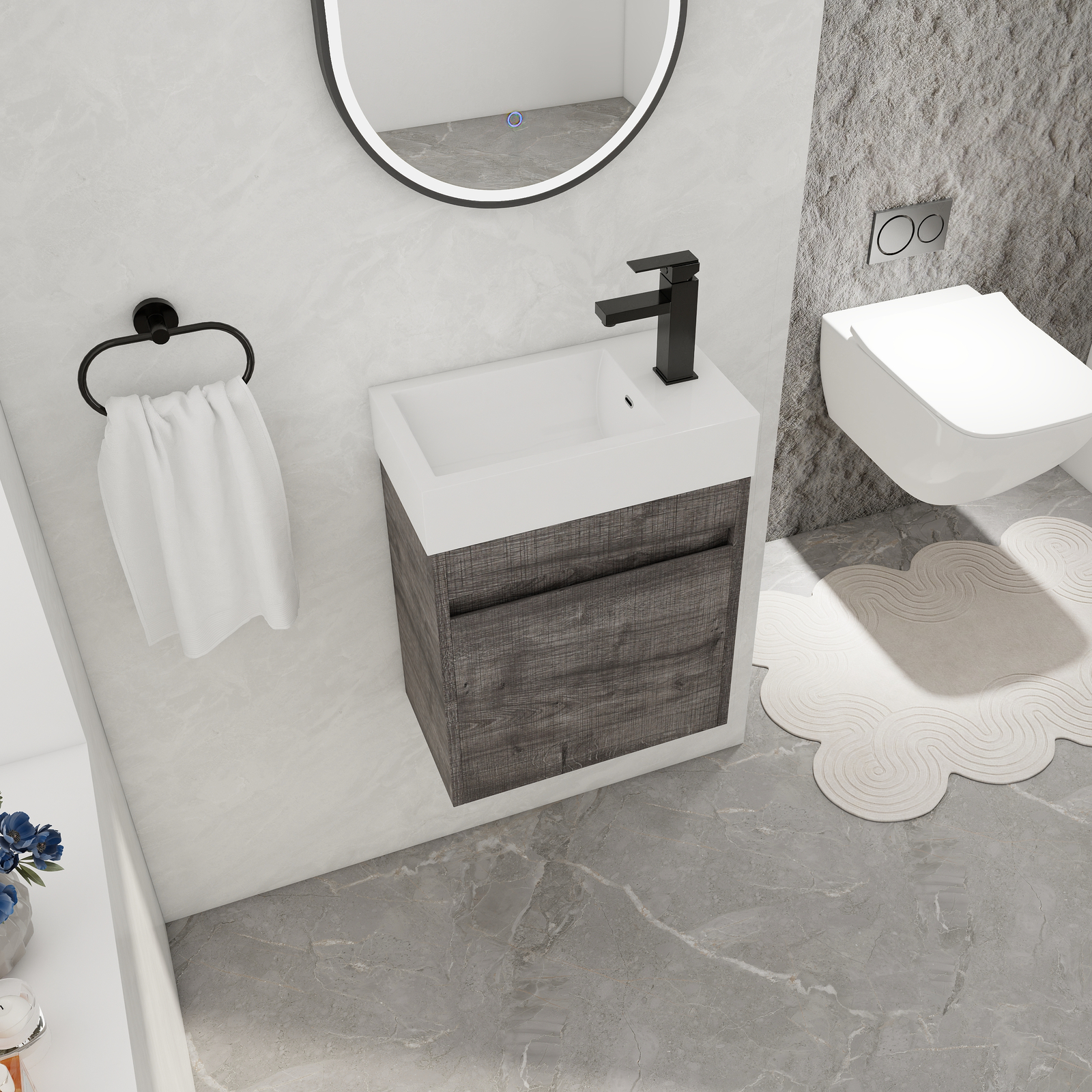 18in Wall Mounted Floating Bathroom Vanity Cabinet W/Resin Sink Small Space Gray