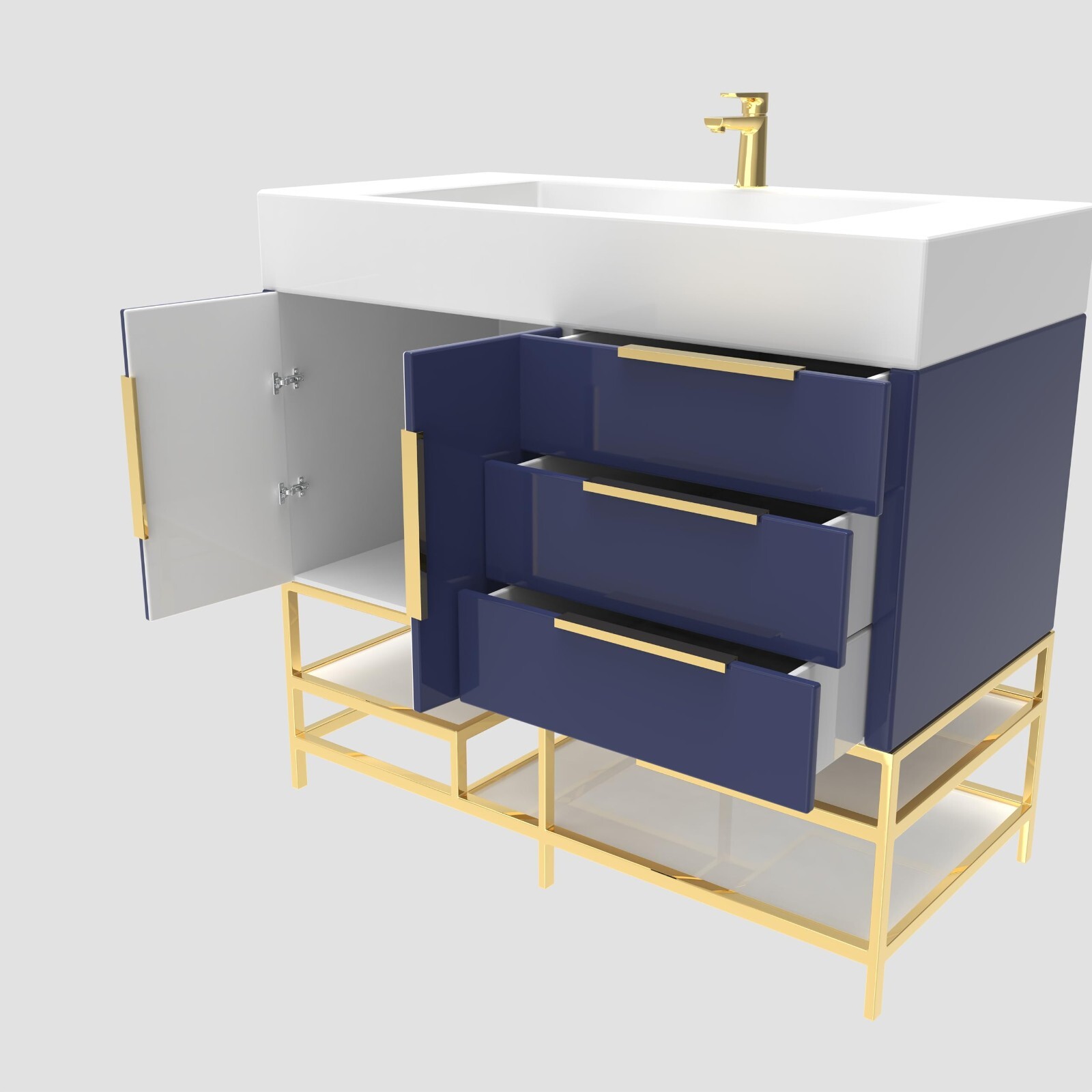 48″ Bathroom Vanity Cabinet with Sink with Aluminum Alloy Frame and Drawers