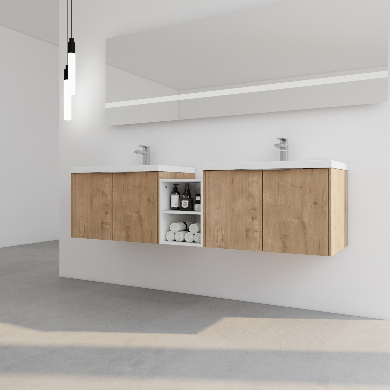 72″ Plywood Floating Wall Mounted Bathroom Vanity Cabinet W/ Dual Sink Shelves