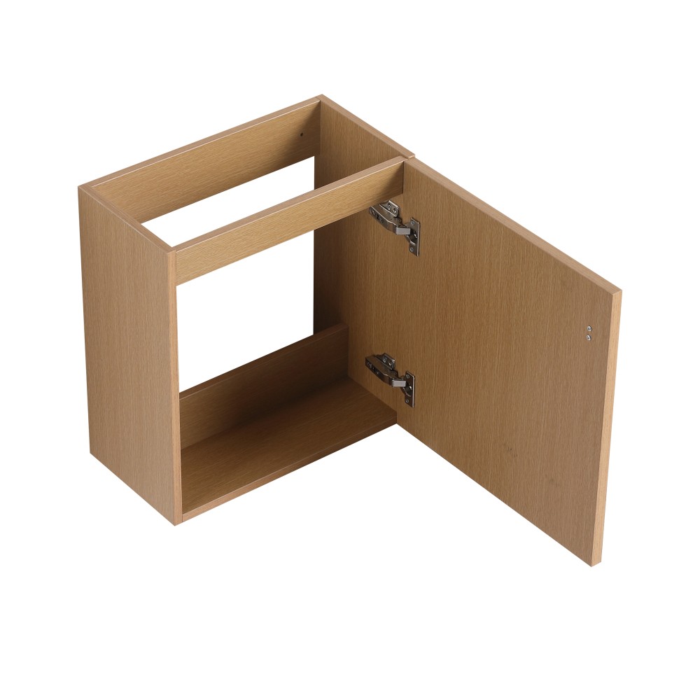 18.5-inch wall-mounted bathroom vanity overhangs to save space