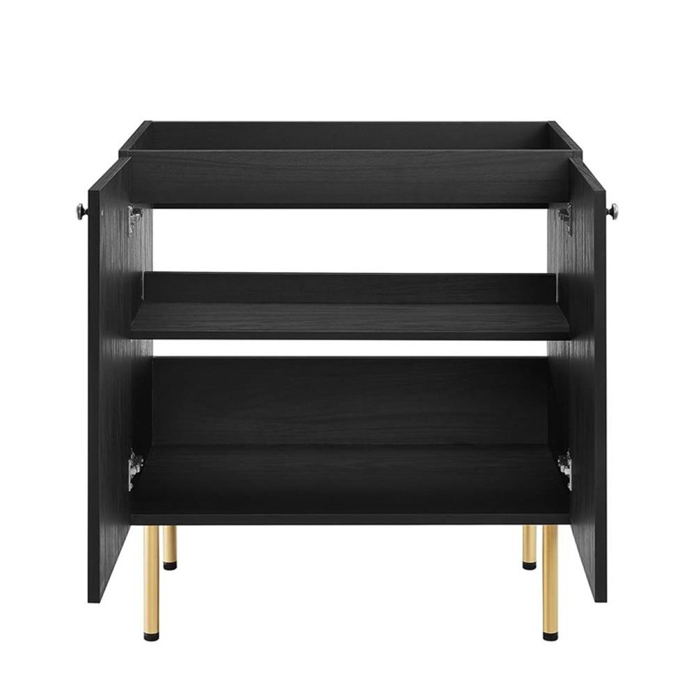 Modway Chaucer 30″ Wood & Rattan Bathroom Vanity Cabinet in Black