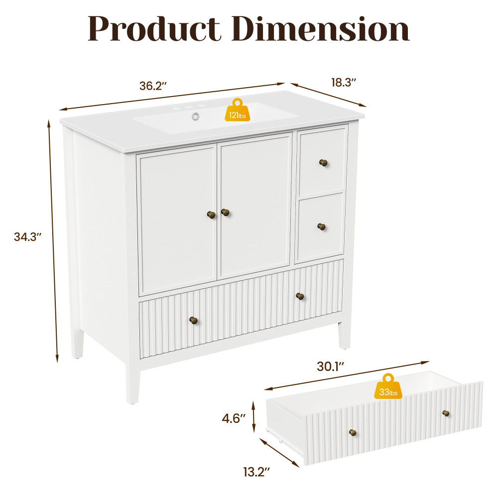 36″ Bathroom Vanity with Sink Combo Bathroom Cabinet with Doors and Drawer