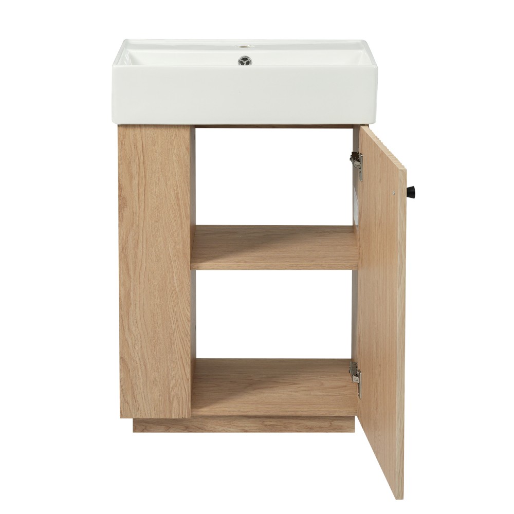 21.6″ Freestanding Bathroom Vanity w/Ceramic Sink, Wood Grain Cabinet,Storage