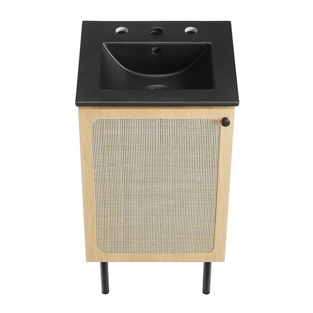 Modway Chaucer 18″ Wood & Rattan Bathroom Vanity in Oak/Black