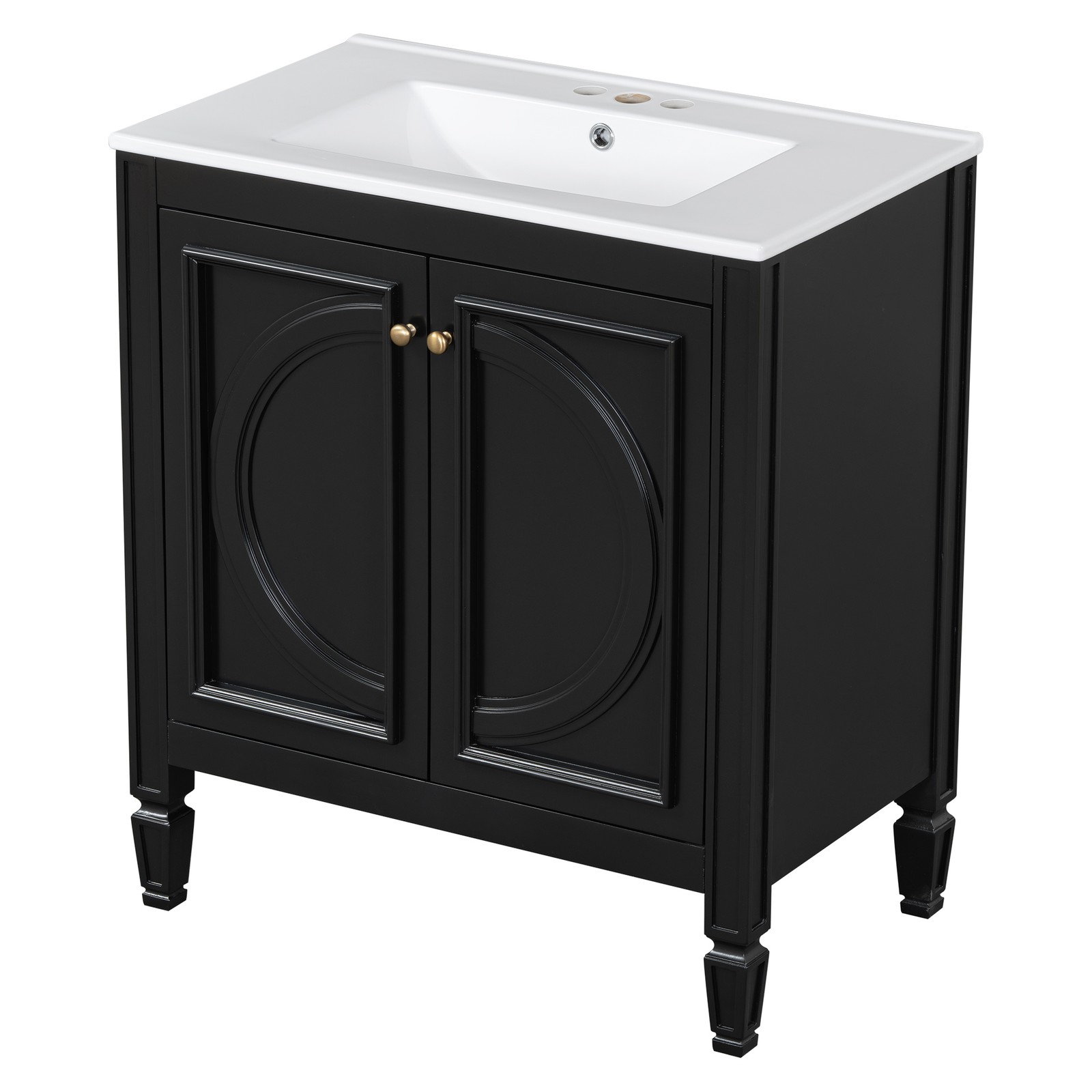 60″ Bathroom Vanity with Double Sink, Ceramic Sink, Soft Close Doors, Black