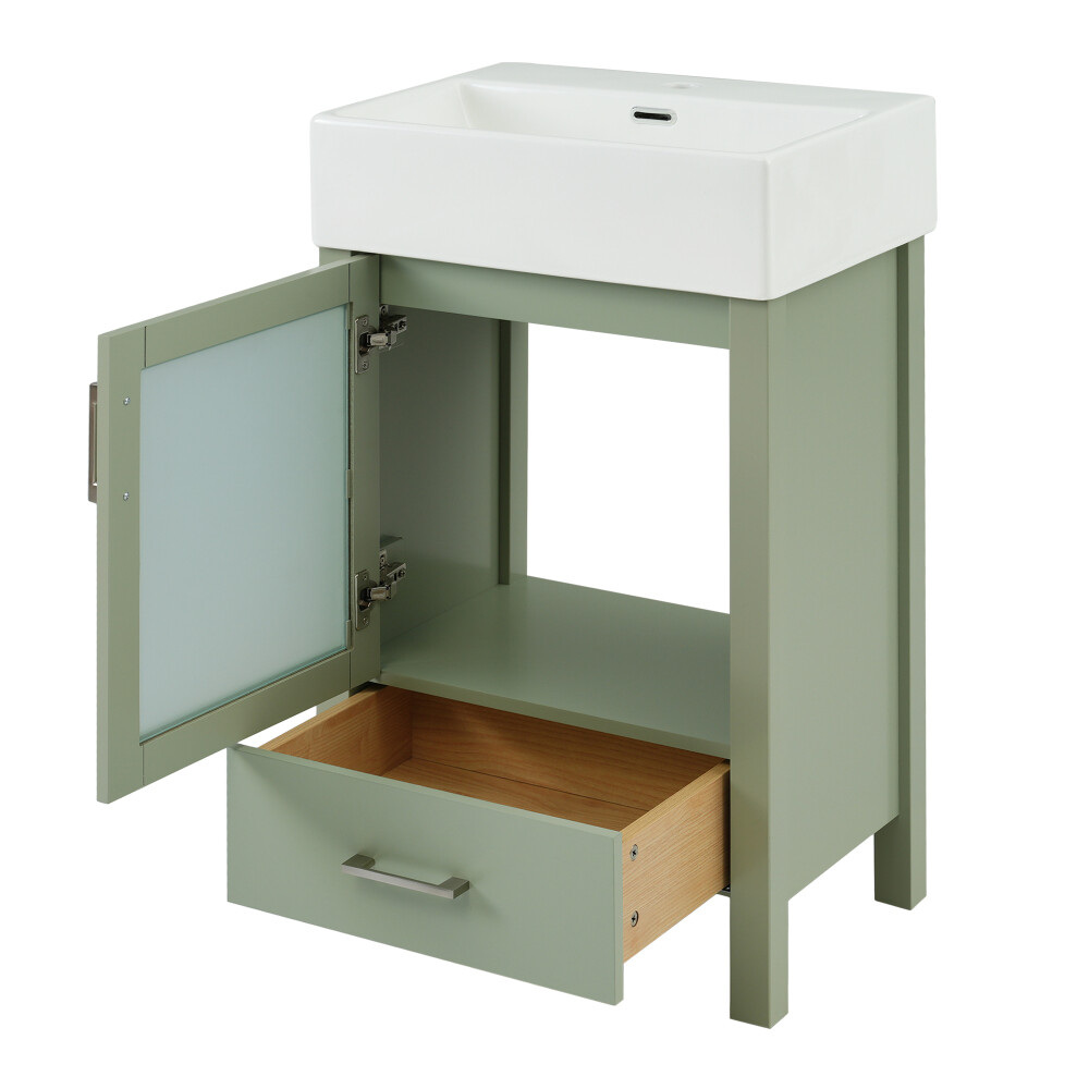 20″ Bathroom Vanity w/ Ceramic Sink, Freestanding Bath Vanity Cabinet, Drawer