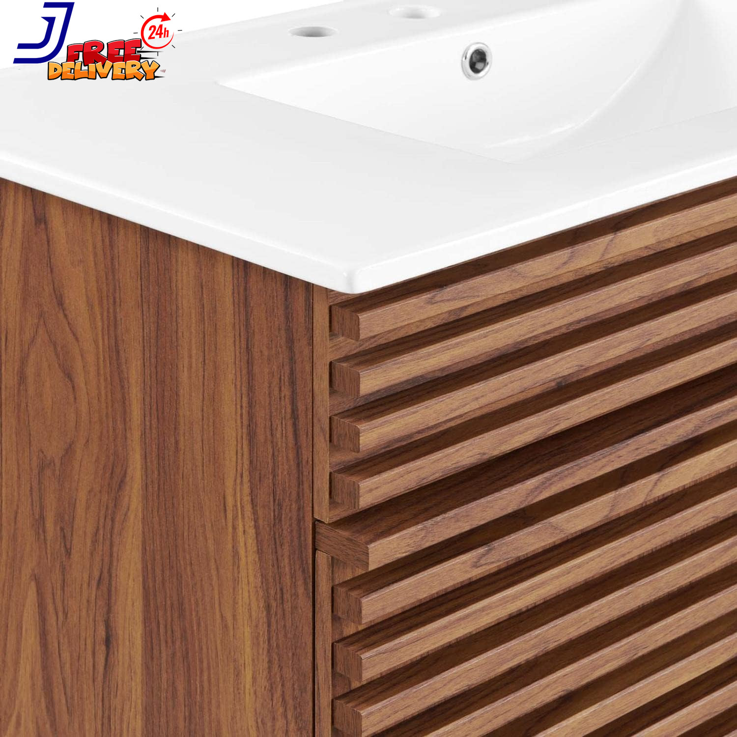 36″ Walnut and White Bathroom Vanity Stylish and Functional Design NEW