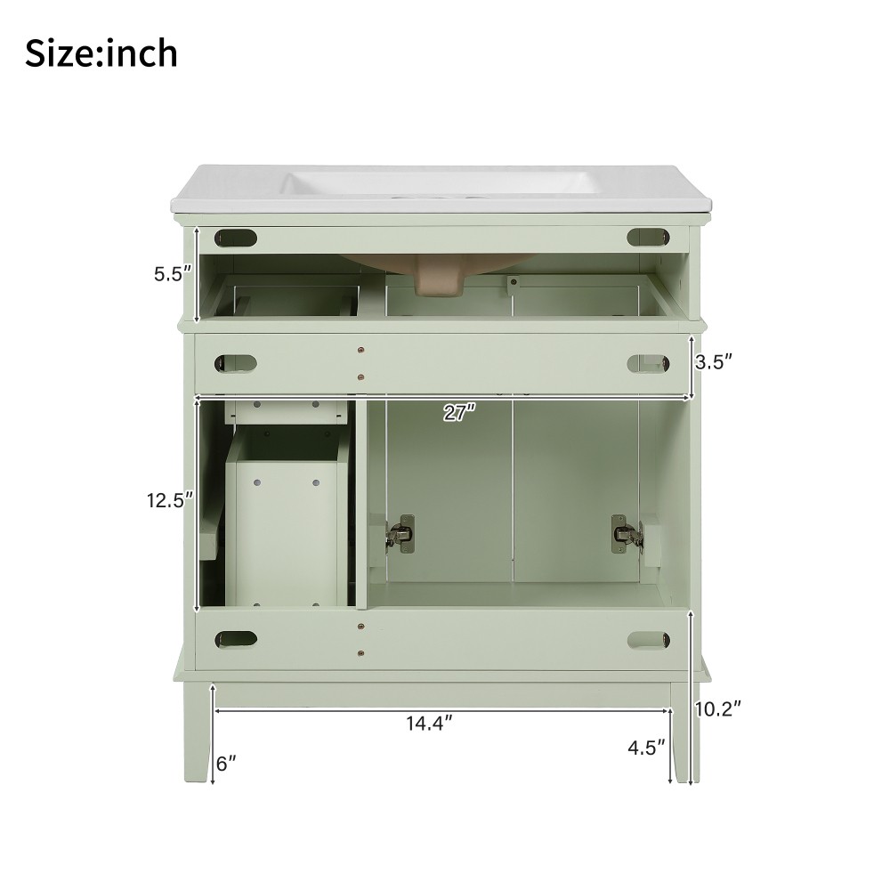 30″Bathroom Vanity with Ceramic Sink Modern Storage CabinetwithSoft-Close Doors