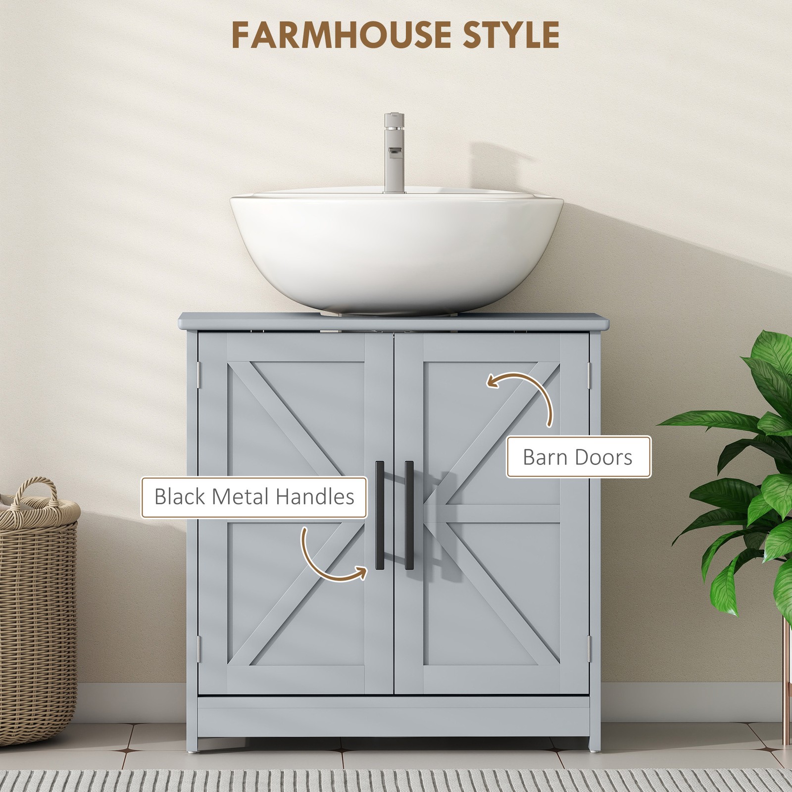 HOMCOM Pedestal Sink Storage Cabinet, Bathroom Sink Cabinet, Light Gray