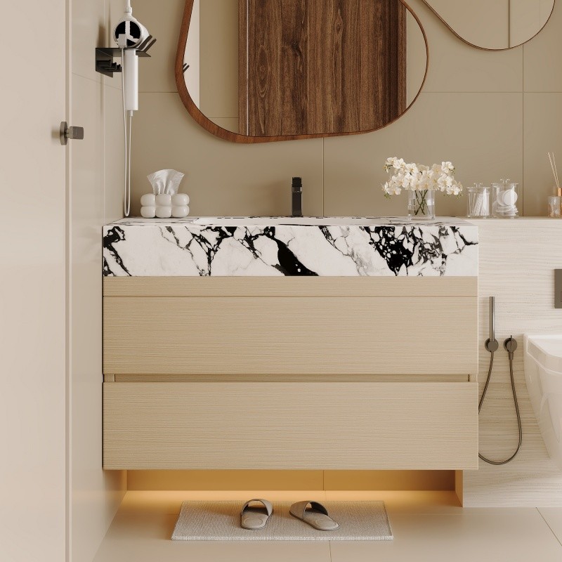 29.9″ Modern Floating Bathroom Vanity with Faux Marble Top and Ceramic Sink