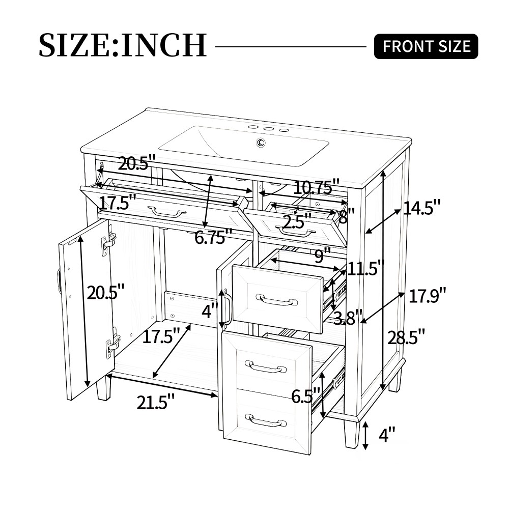 36″ Bathroom Vanity with Ceramic Sink, Modern Natural Wood Grain Vanity