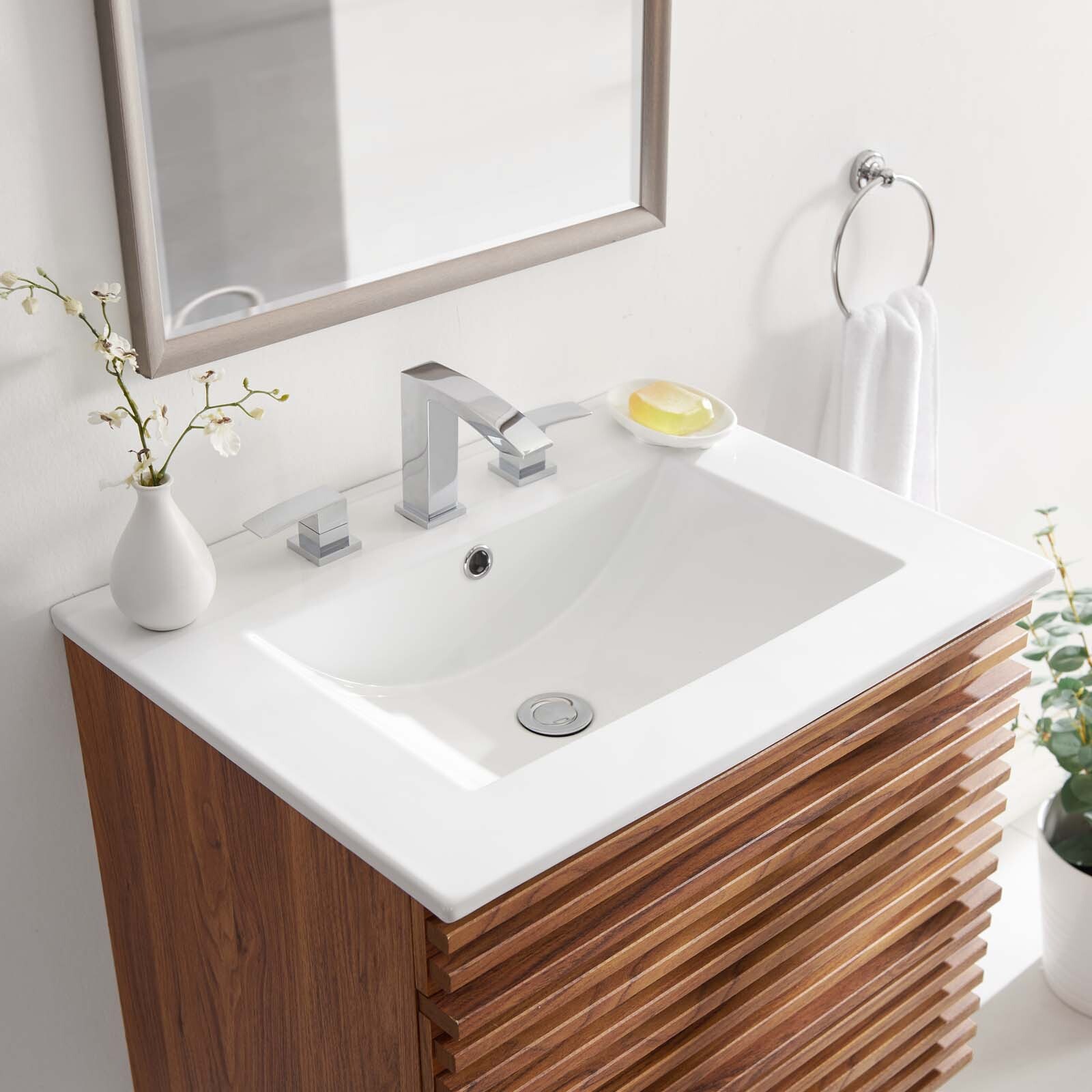 Modway Cayman Modern 24″ Bathroom Sink in White With Rectangular Basin