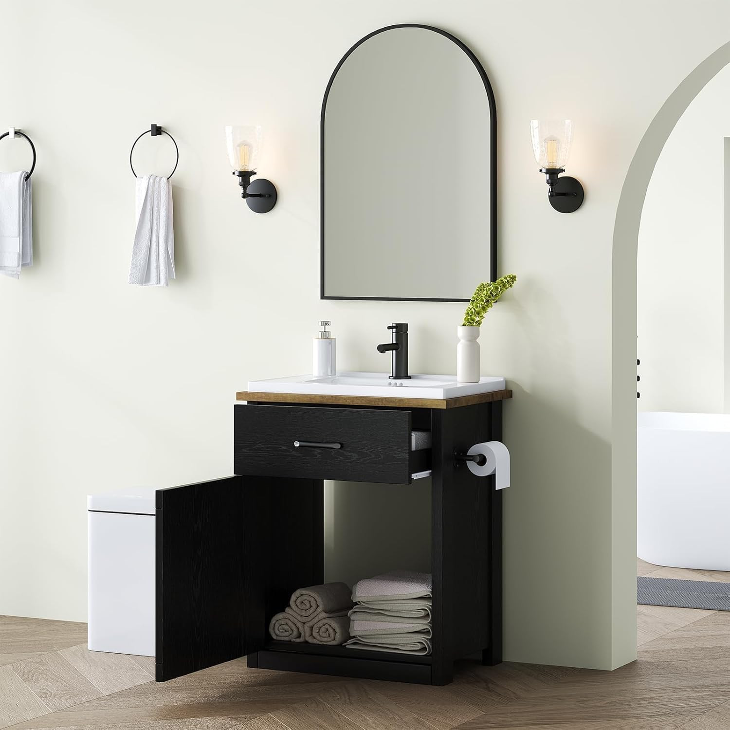4Ever2Buy 24 Inch Bathroom Vanity with Sink, Farmhouse Bathroom Vanity Cabinet w