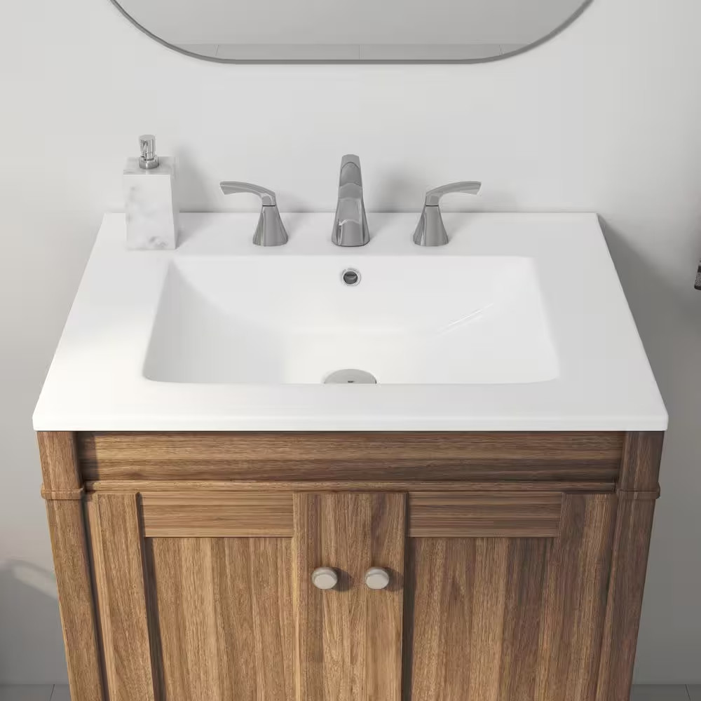 Tucson 24 In. W X 18 In. D Vitreous China Vanity Top in White with 3-Faucet Hole
