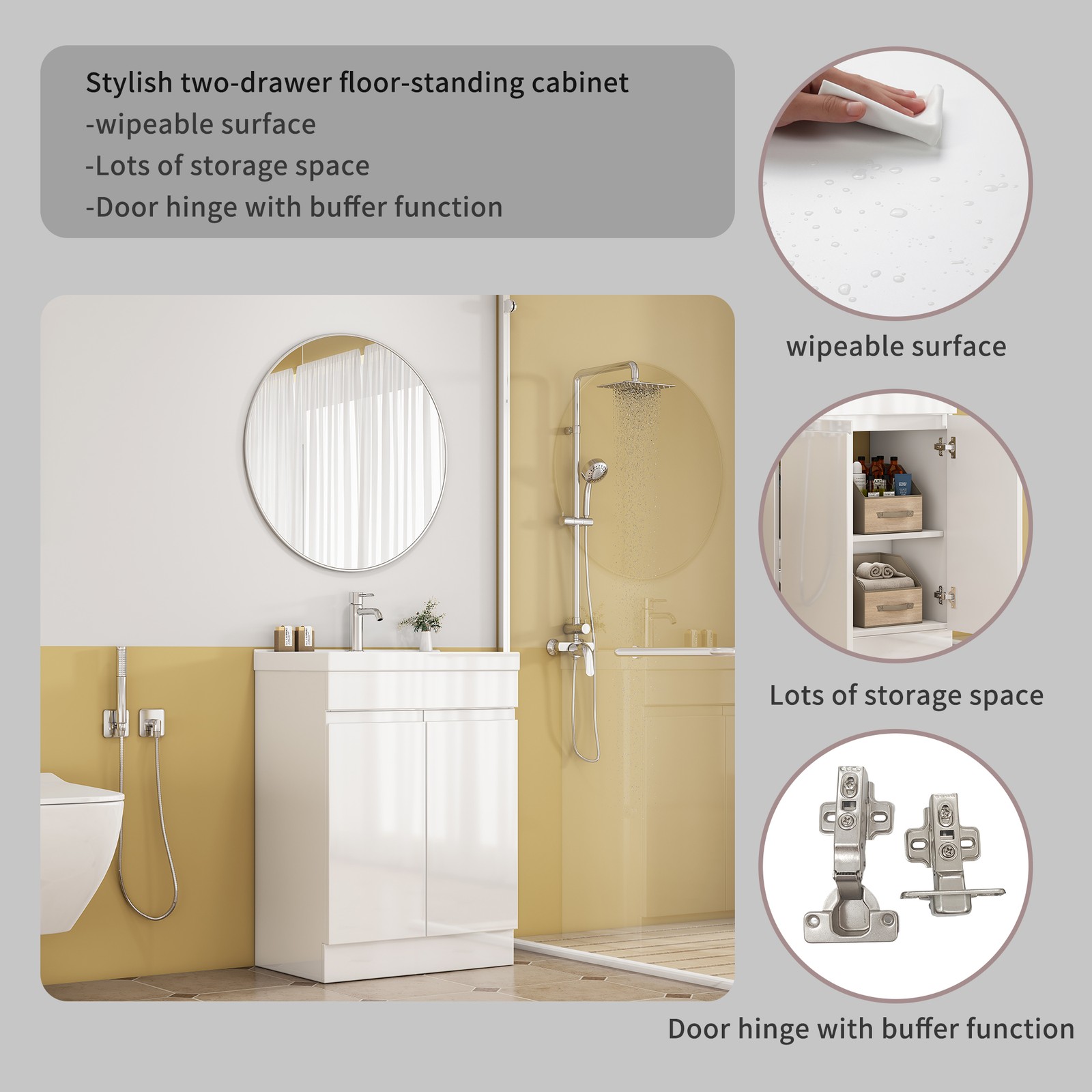 24″ Bathroom Vanity With Sink Combo,2 Doors Bathroom Cabinet, With Shelf White
