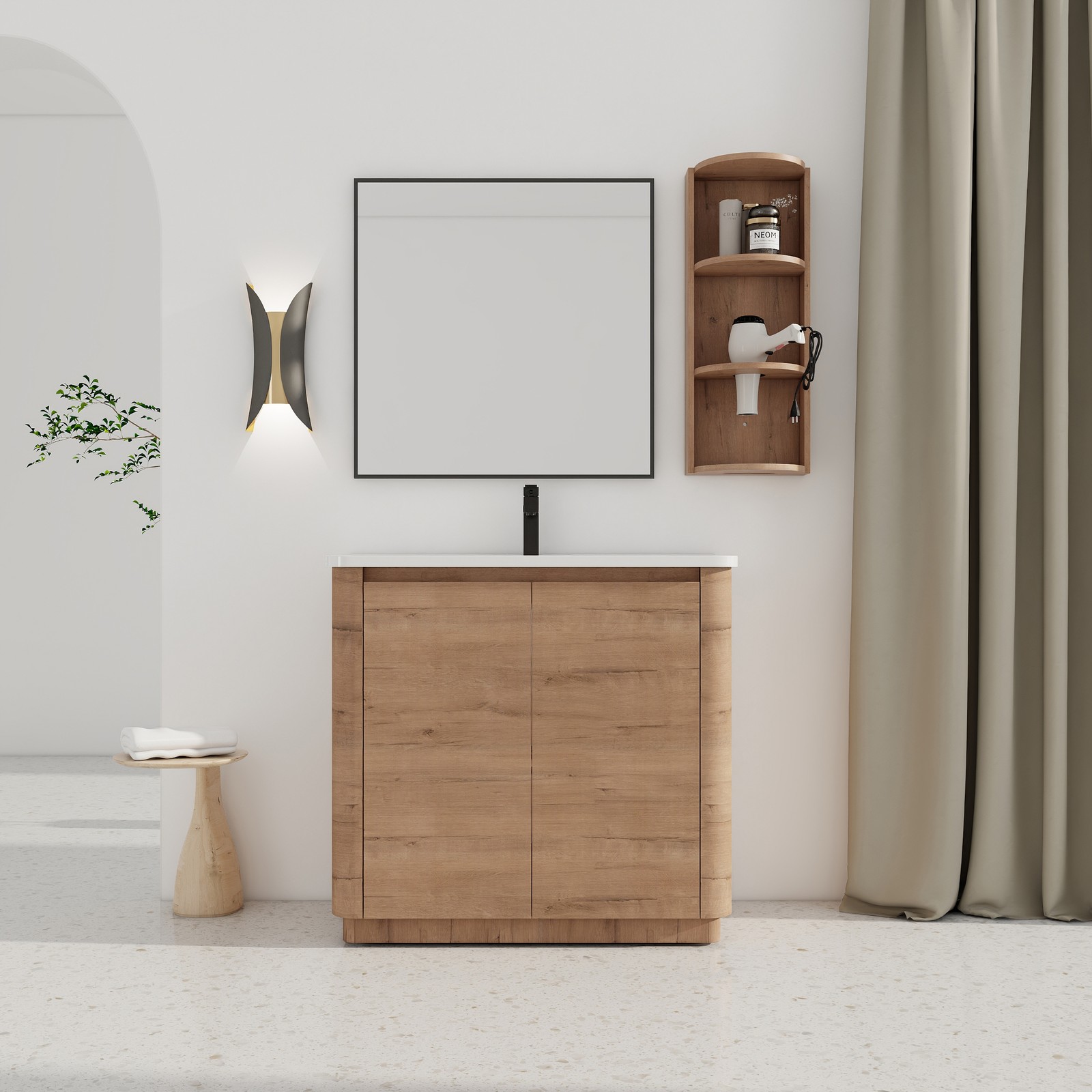 36 inch Freestanding Bathroom Vanity Cabinet W/ Ceramic Sink Basin Storage Rack