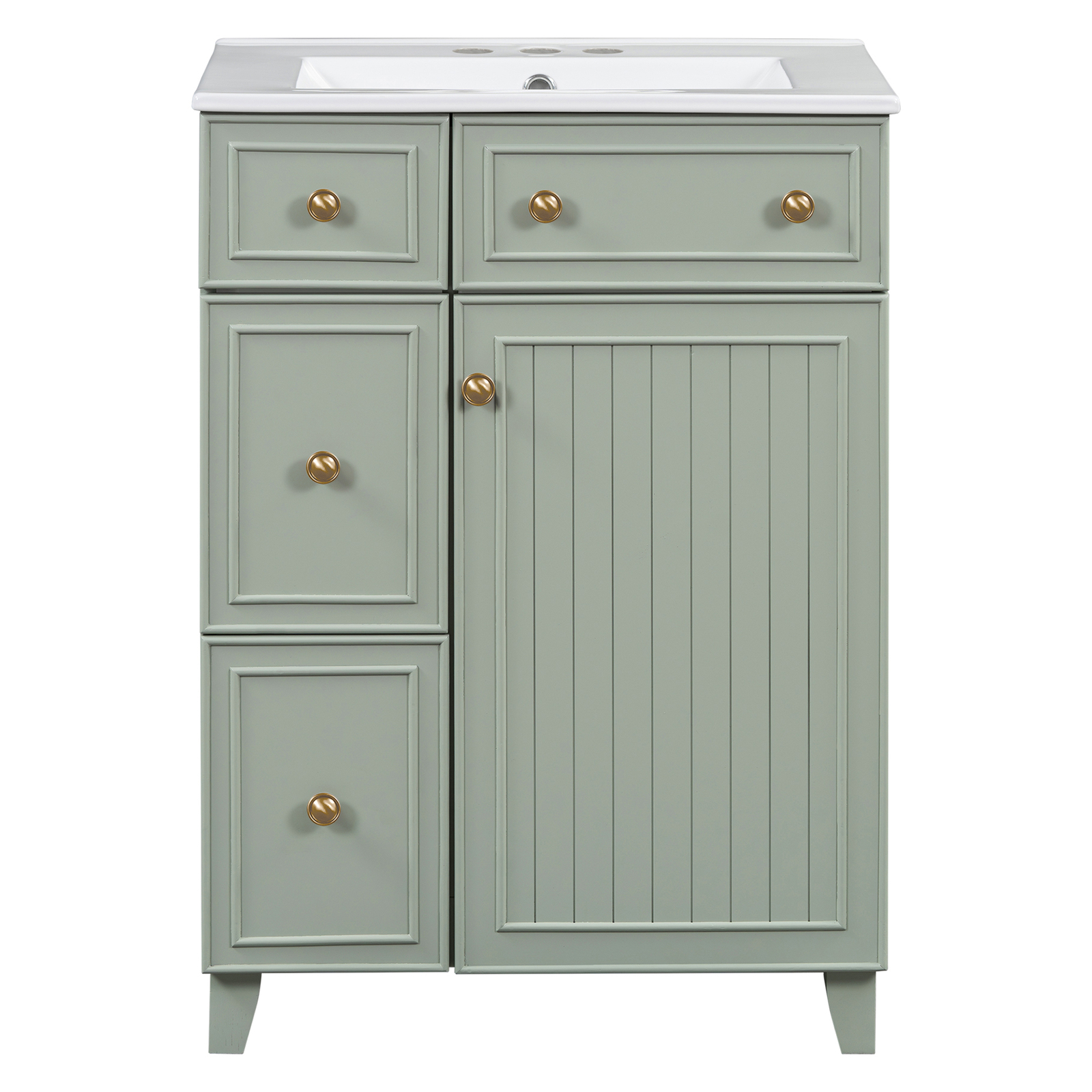 24″ Bathroom Vanity w/Ceramic Sink, 2 Drawers, Freestanding Small Vanity Cabinet
