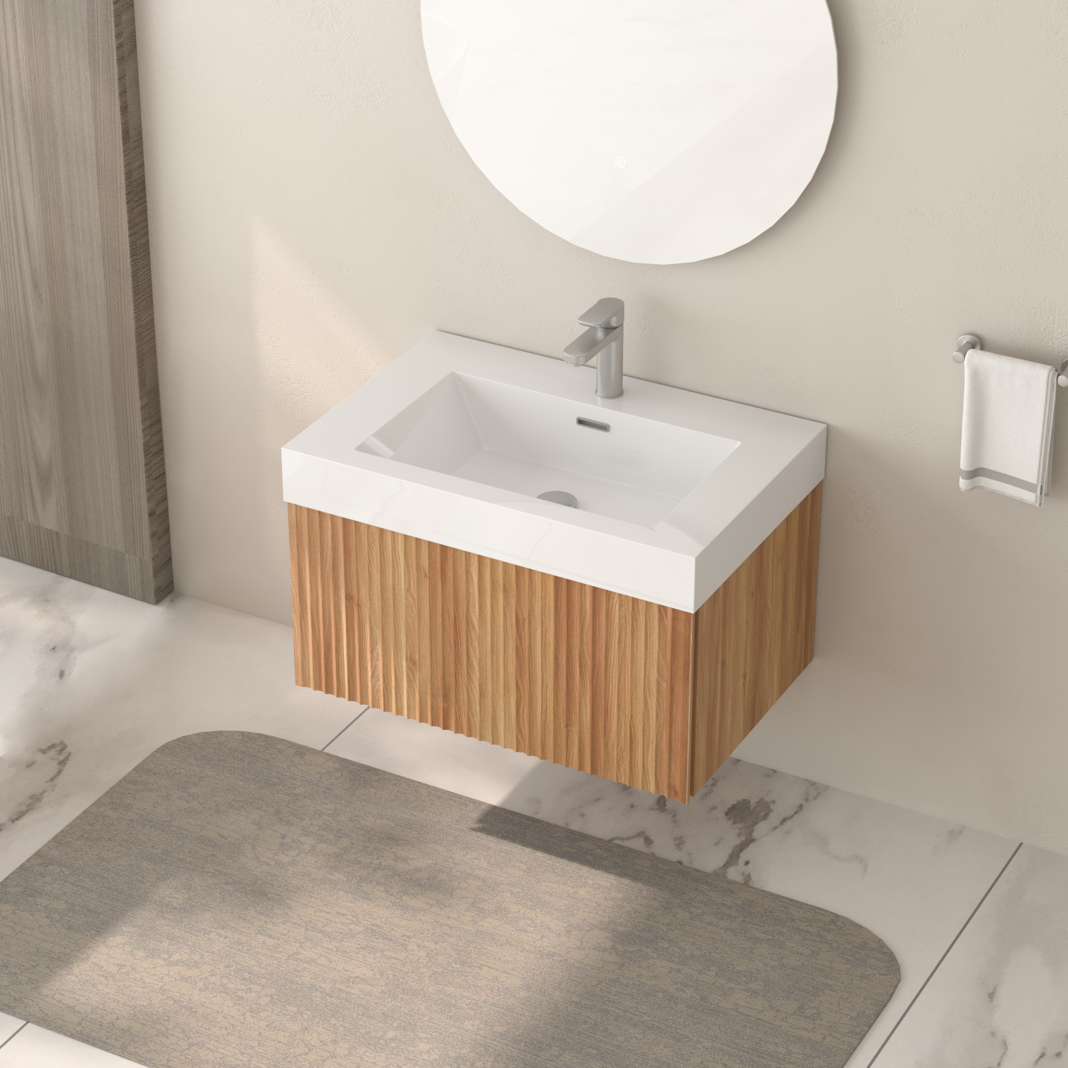 30″ Floating Bathroom Vanity with Integrated Sink, Acacia Plywood Cabinet