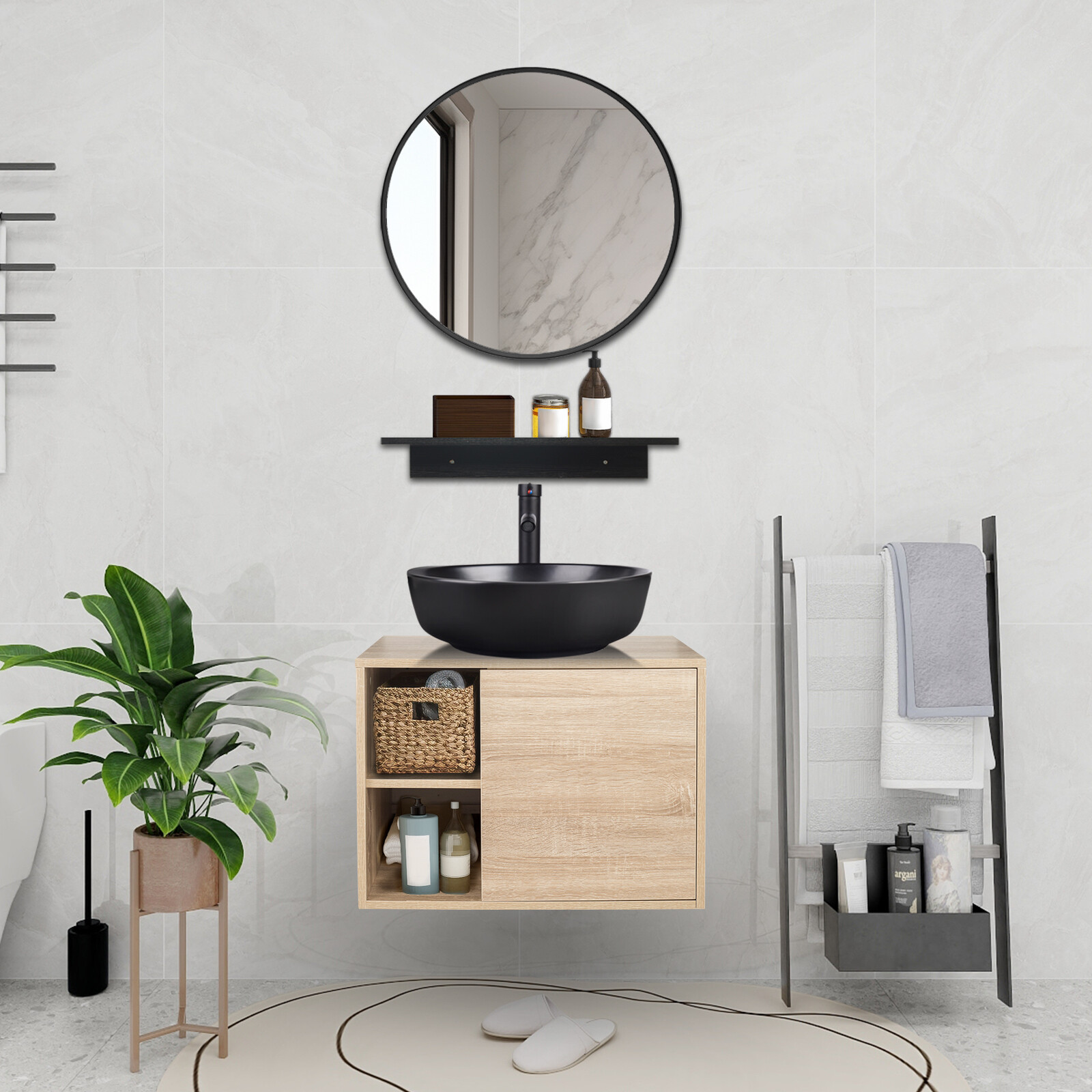 24″ Wall-Mount Bathroom Vanity with Vessel Sink and Storage Shelf