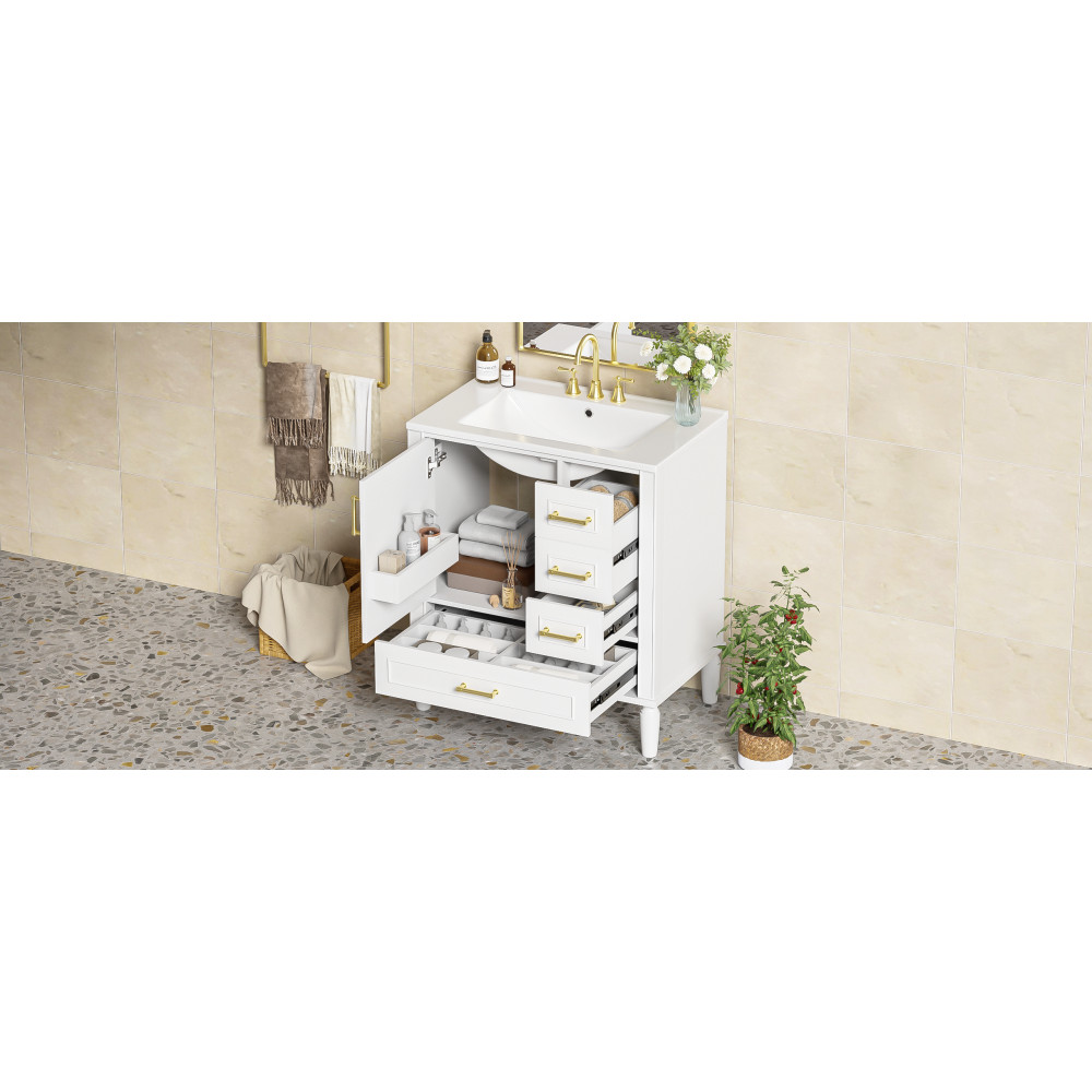 30″ Solid Wood Bathroom Vanity Ceramic Sink Soft Close Door Bath Storage Cabinet